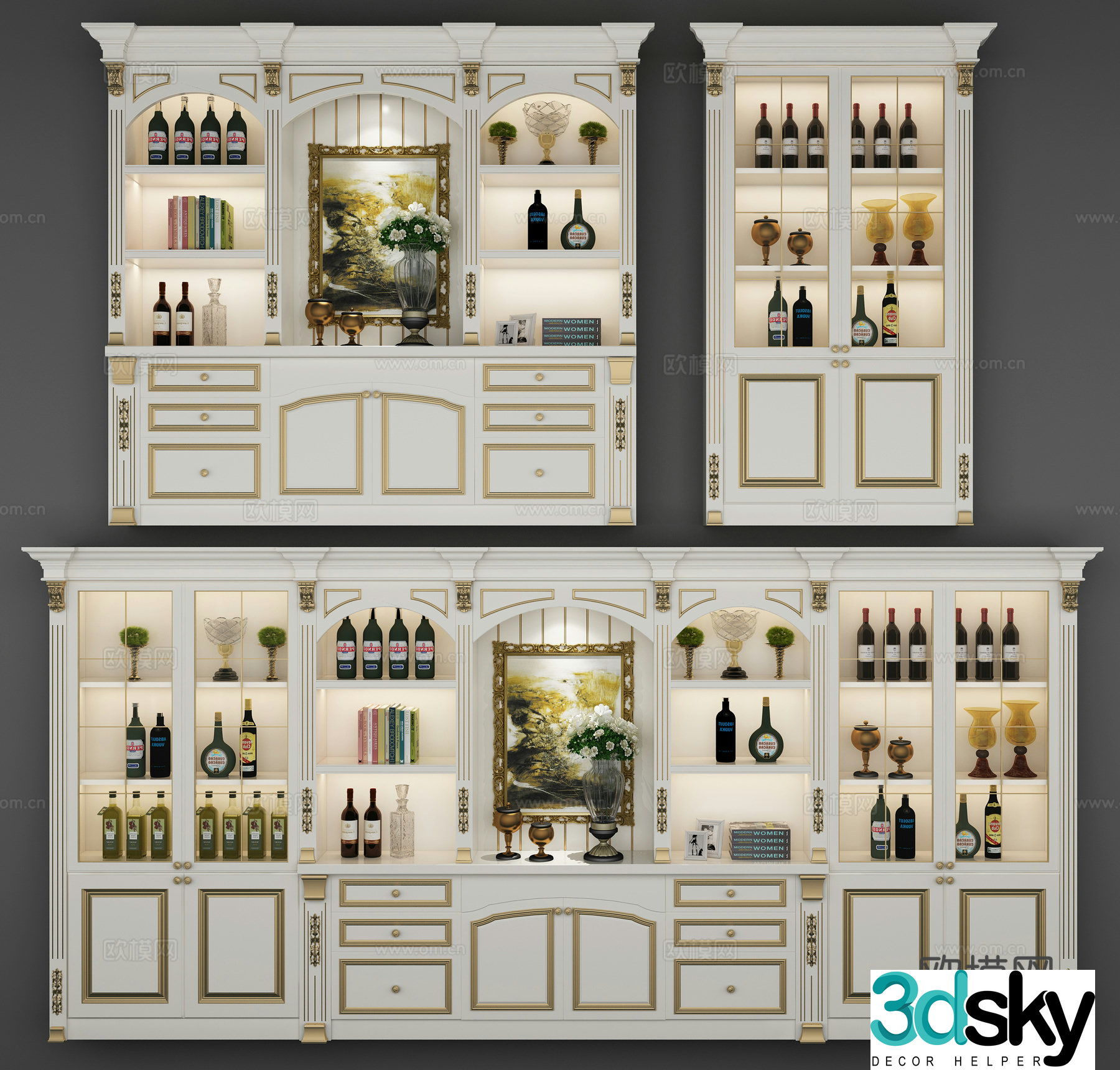 European simple wine cabinet combination 3D model