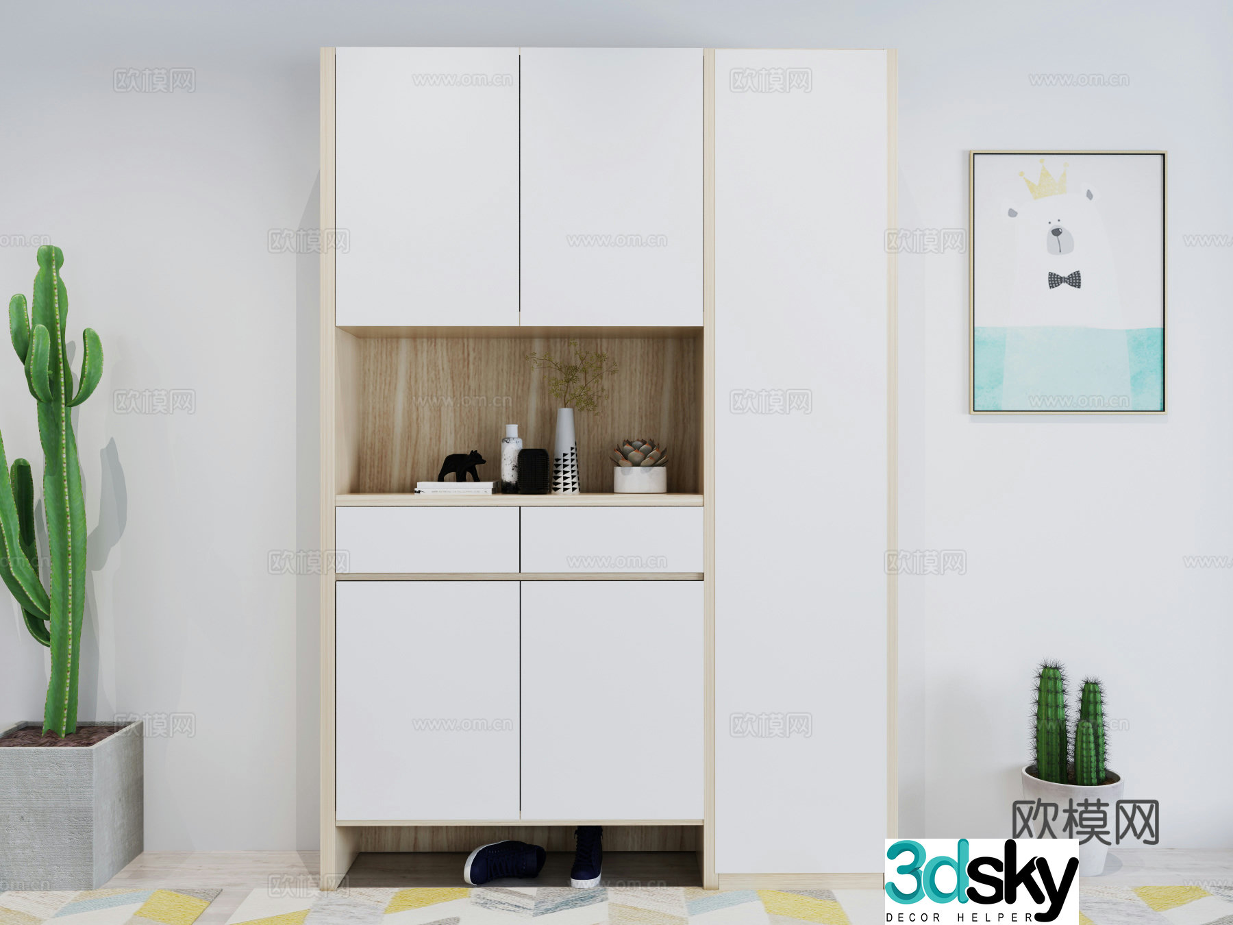 Modern Nordic style shoe cabinet combination 3D model