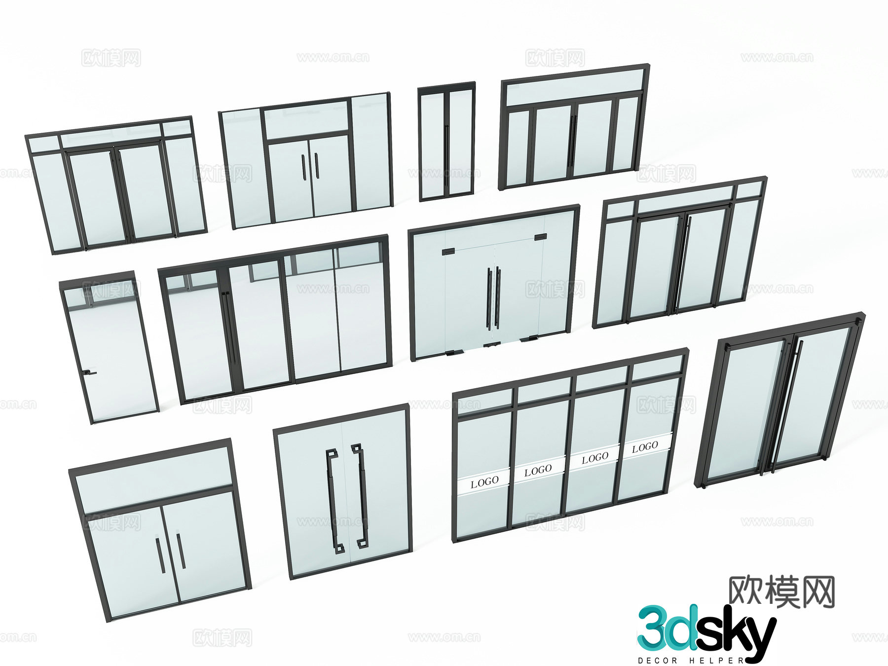Modern glass door combination 3D model