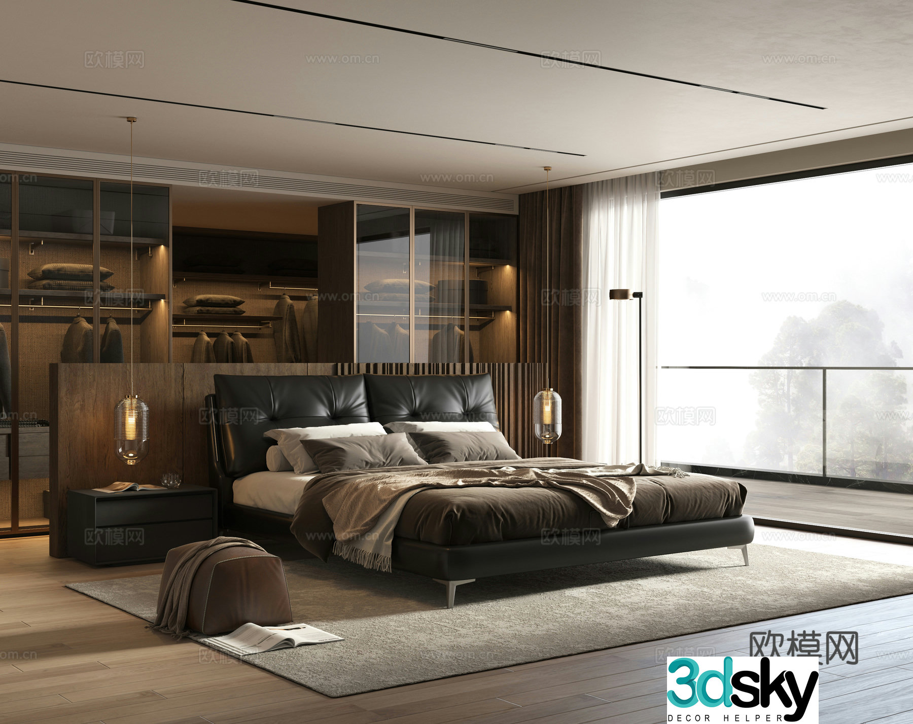 Italian light luxury double bed modern simple double bed leather bed 3D model