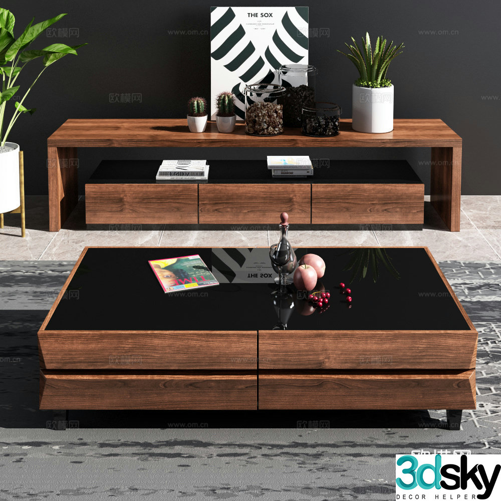 Modern TV cabinet coffee table carpet jewelry model 3d model