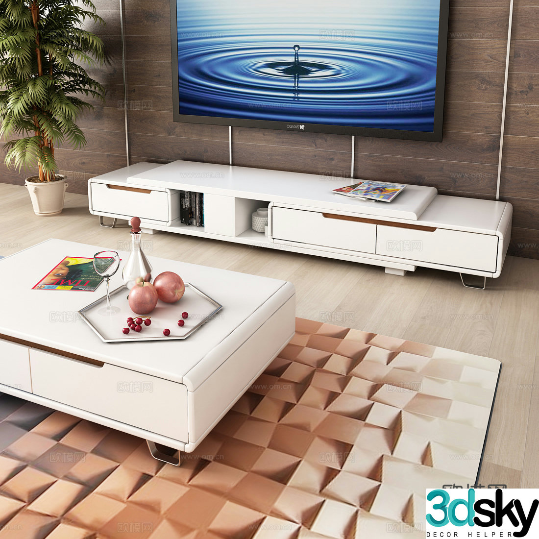 Modern retractable TV cabinet coffee table jewelry carpet model 3d model