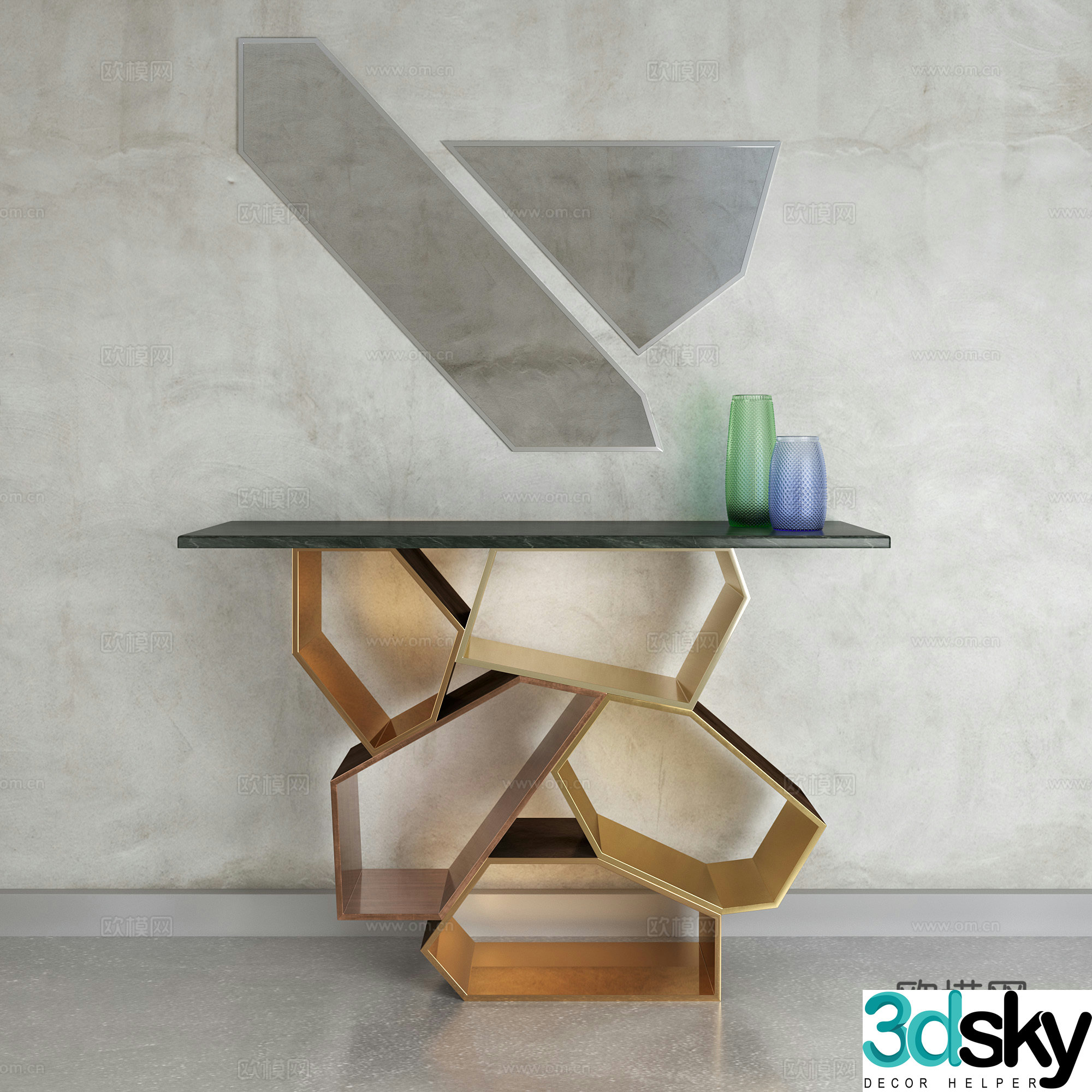 Modern decorative cabinet combination decorative sideboard geometric mirror 3d model
