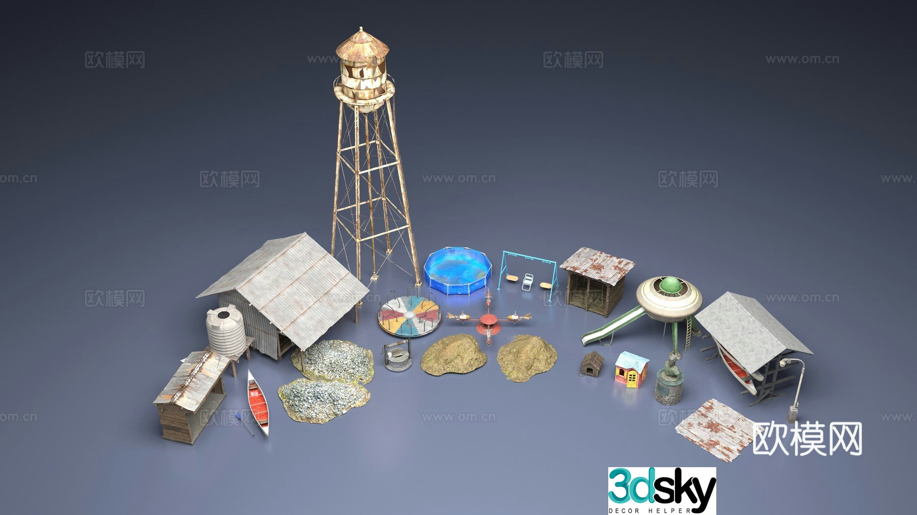 3d model of dilapidated and damaged public facilities