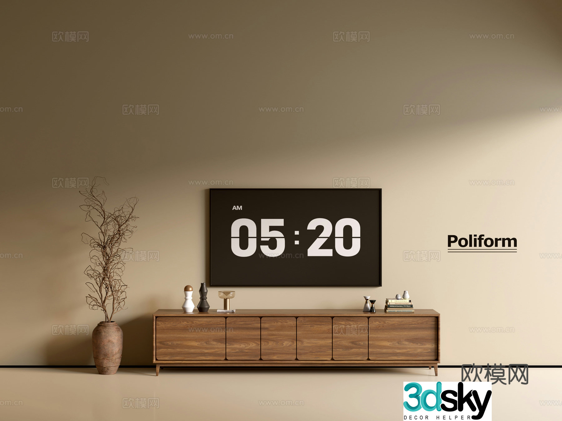 Modern wood grain TV cabinet simple side cabinet chest of drawers low cabinet whole cabinet side cabinet balcony 3D model