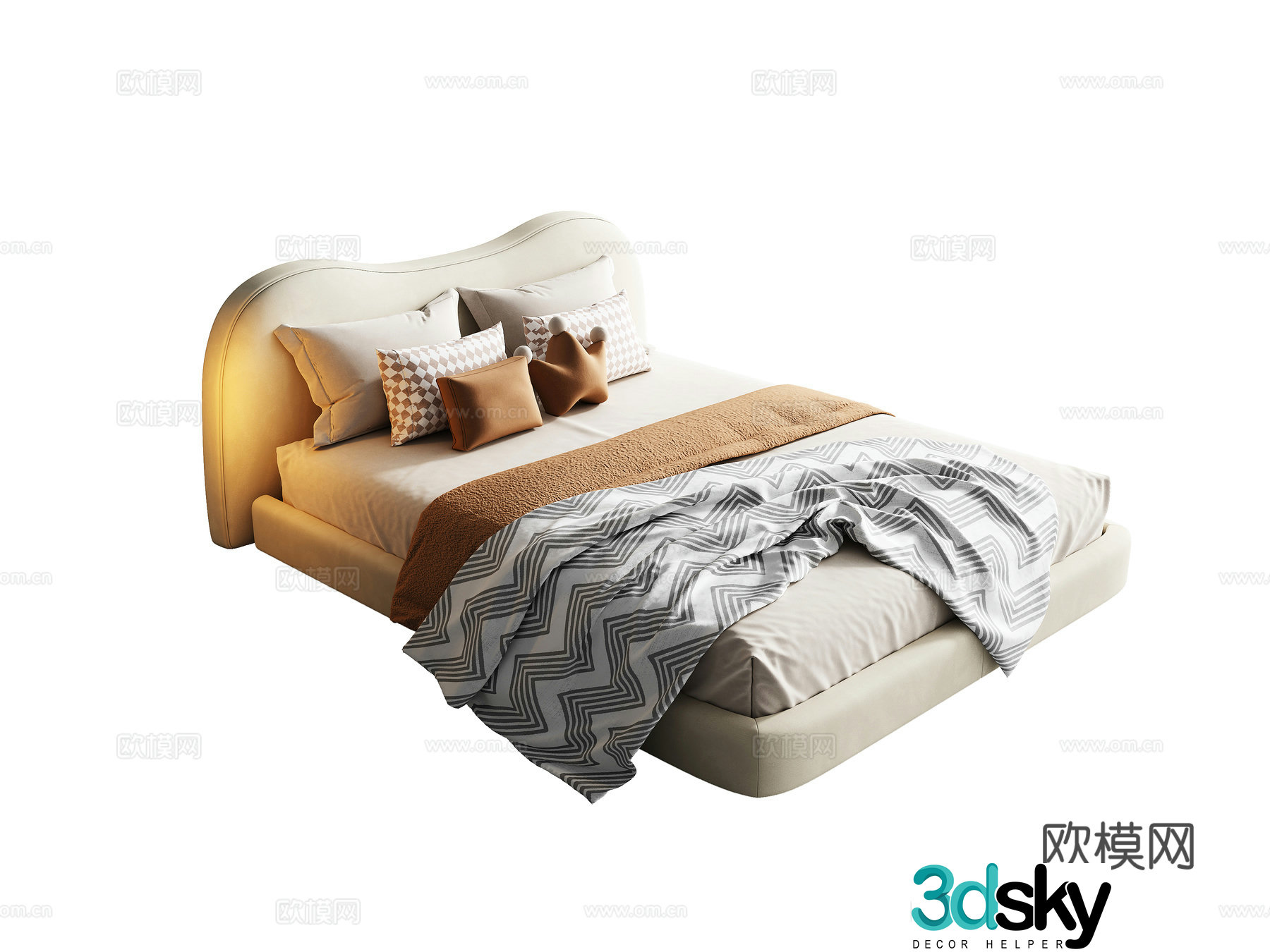 Modern creamy single bed 3d model