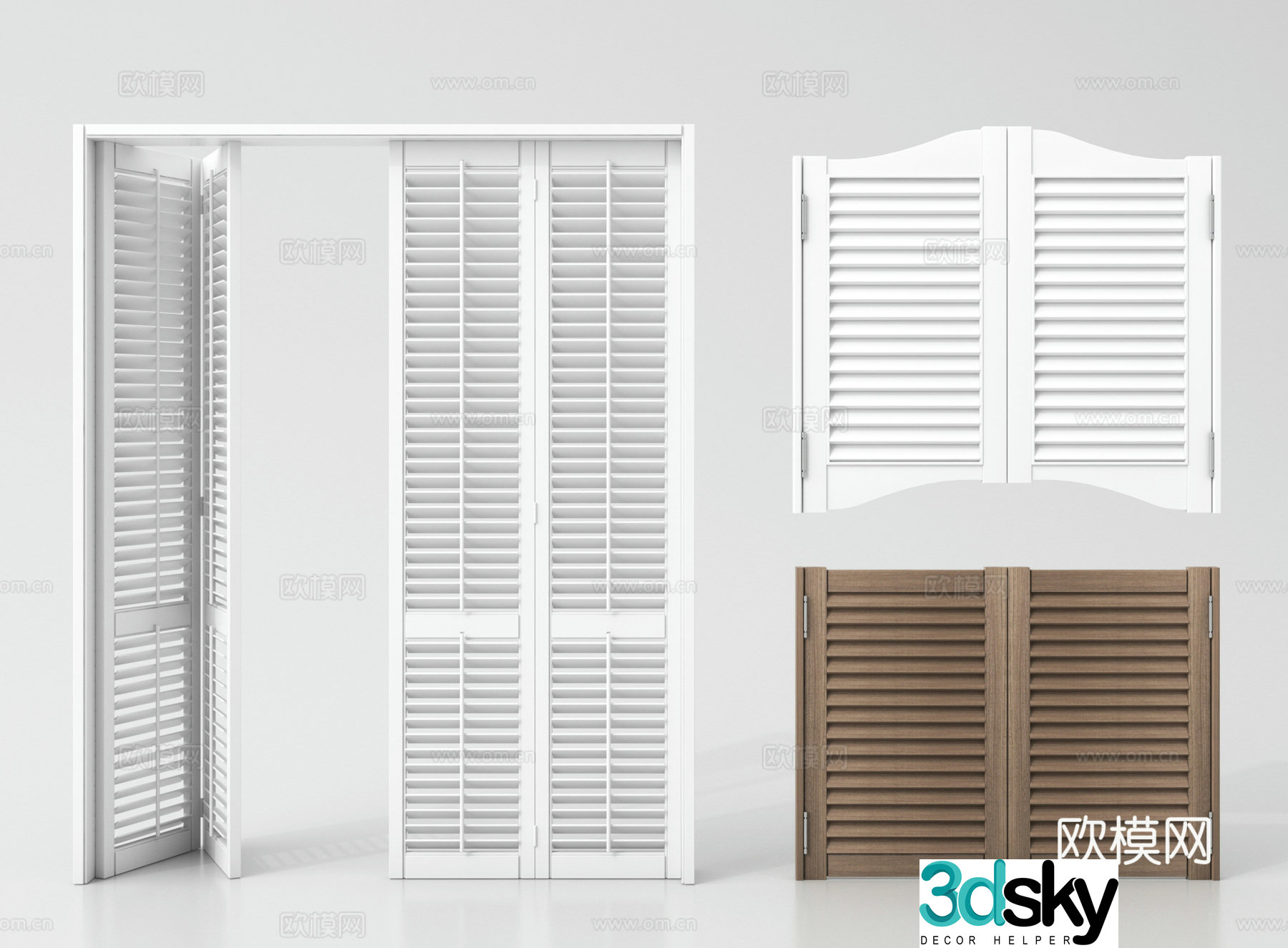 Modern folding door half waist double-open door half-section door denim door 3d model