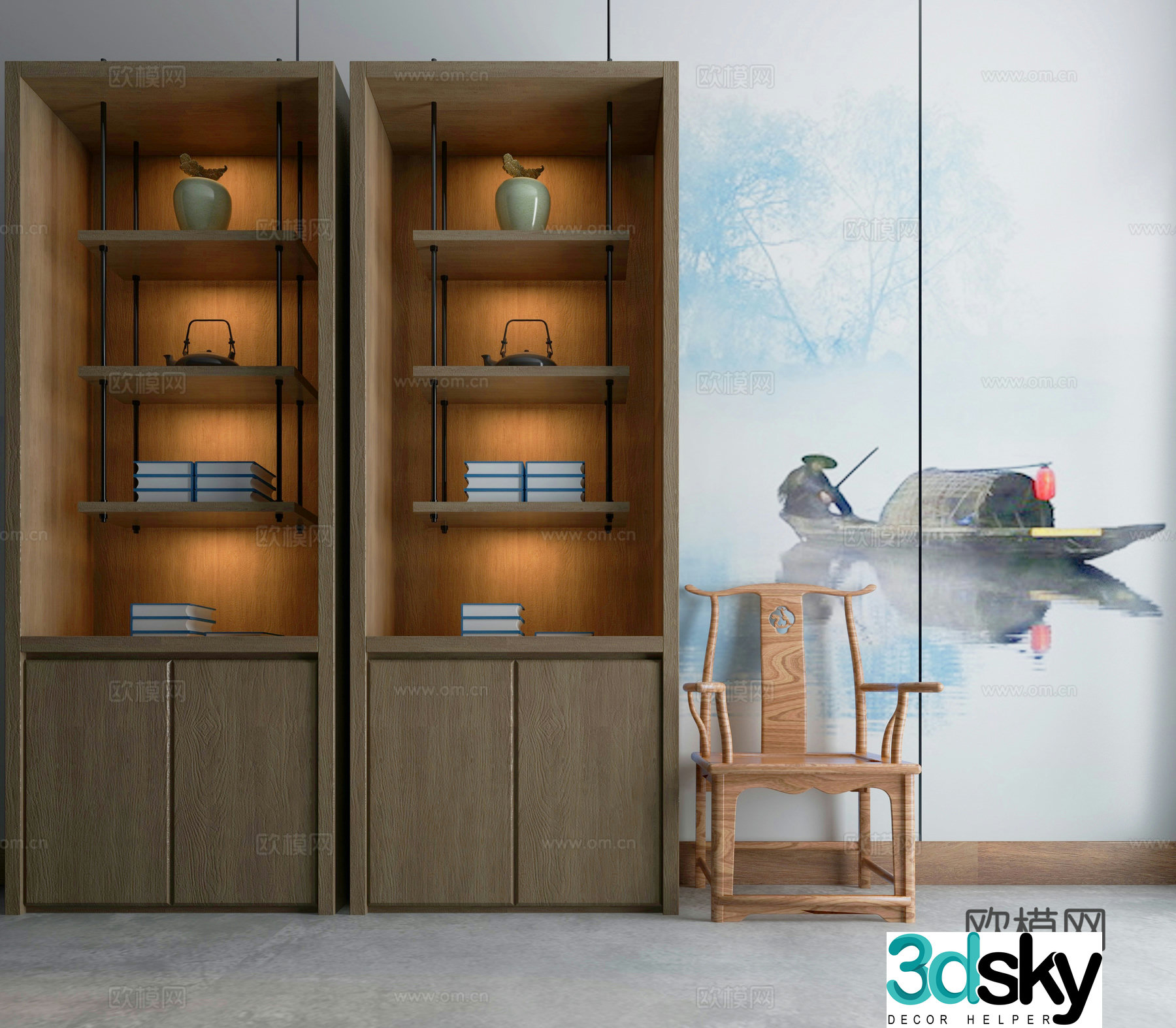 New Chinese style decorative cabinet combination 3D model
