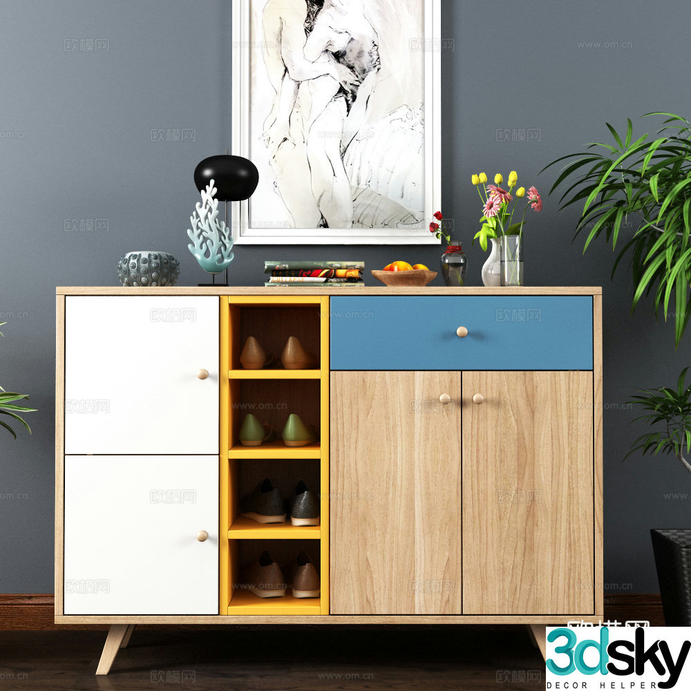 Modern shoe cabinet ornament combination 3D model