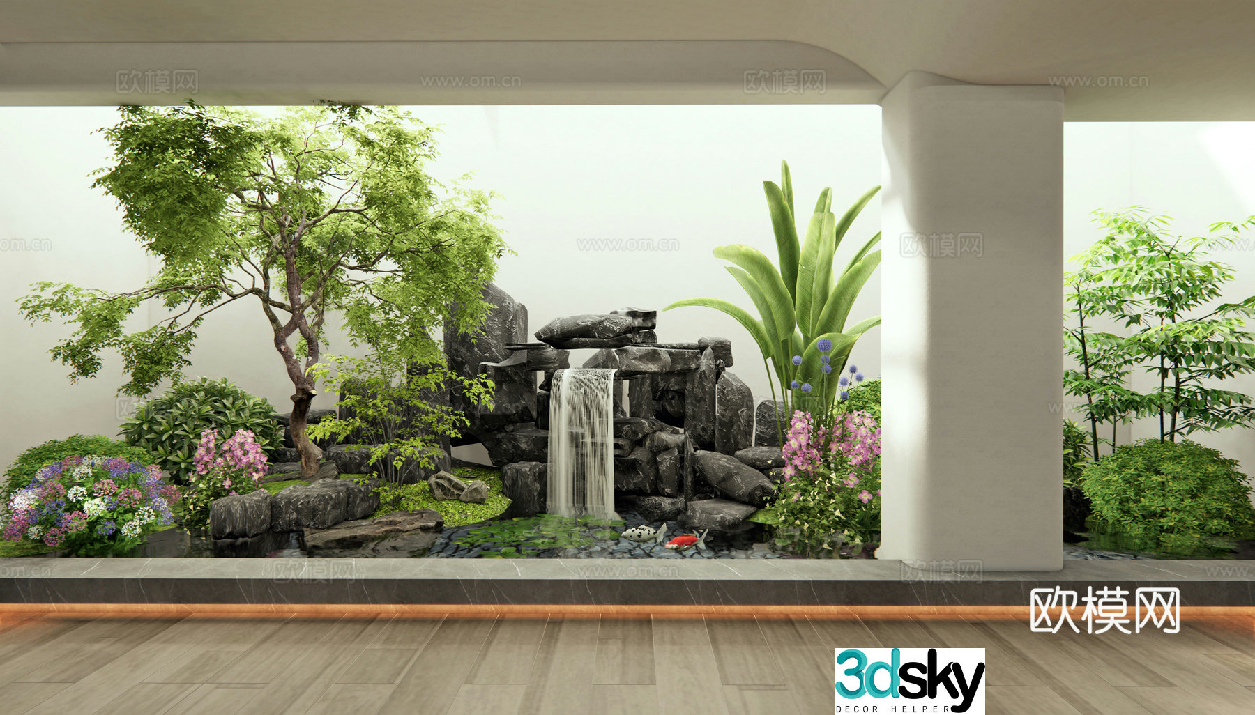 Modern indoor plant landscape rockery waterscape shrubs flowers and plants patio landscape courtyard sketch 3D model