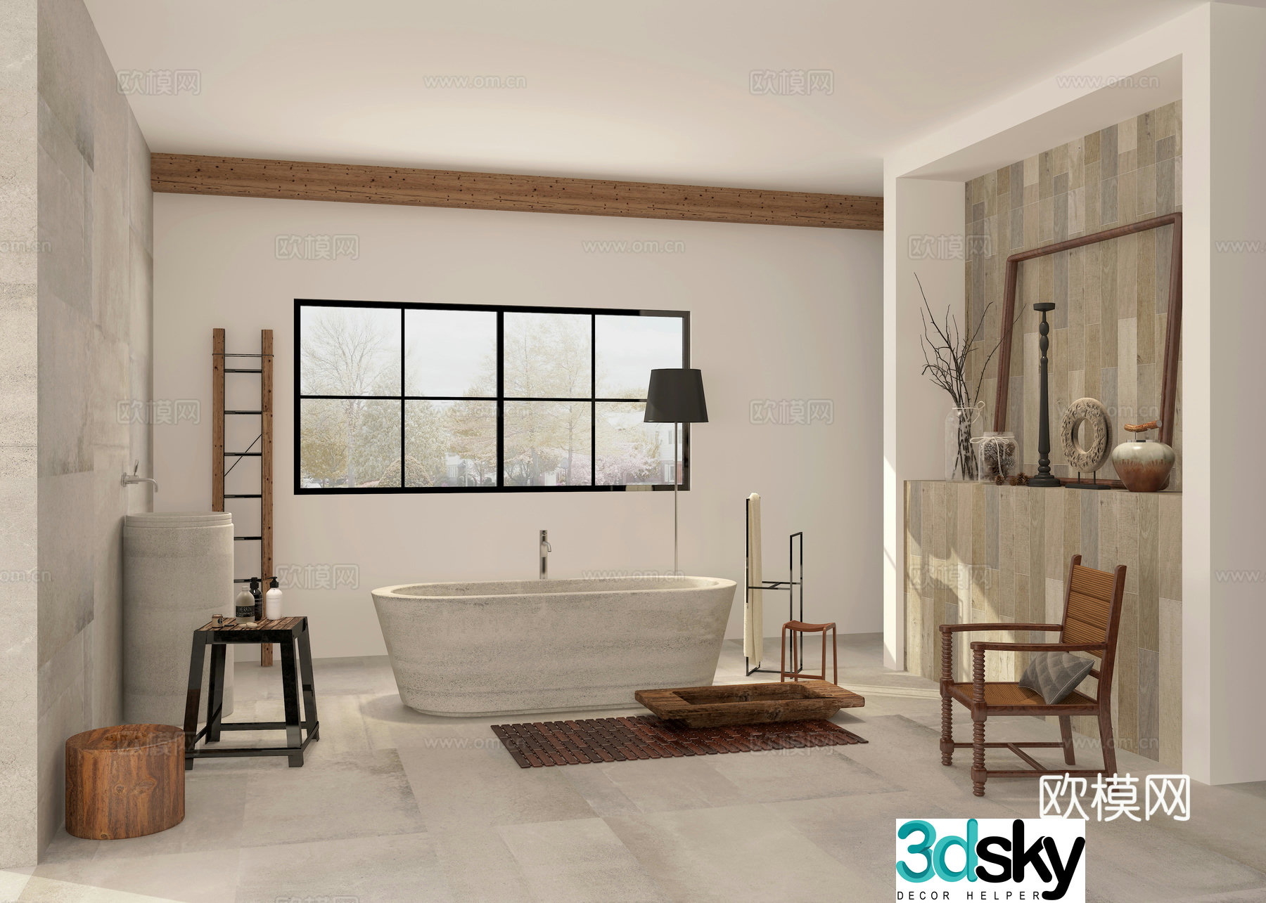 Industrial style bathroom bathtub chair floor lamp 3d model