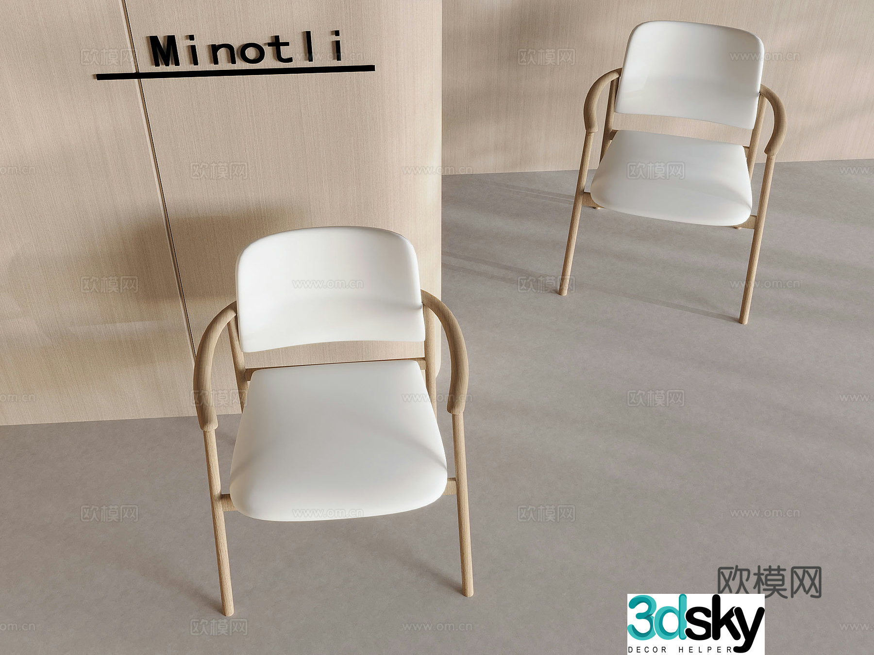 Nordic solid wood dining chair creamy backrest single chair 3d model