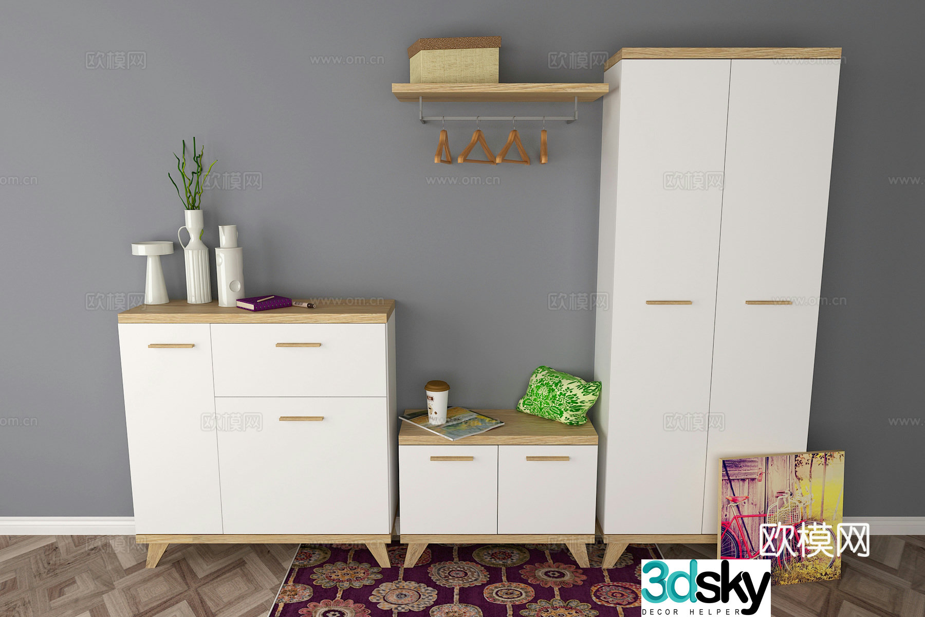 Nordic shoe cabinet combination 3D model
