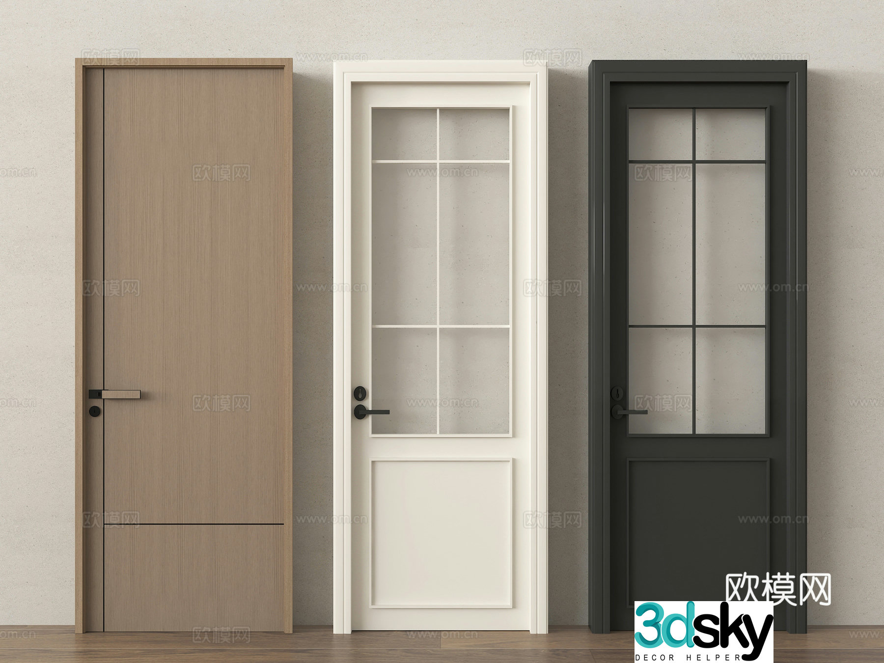 Modern and extremely simple door bedroom door swing door wooden door glass single door kitchen and bathroom door 3D model