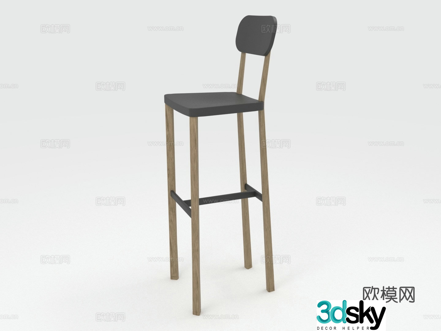Bar chair high chair wooden chair chair 3d model