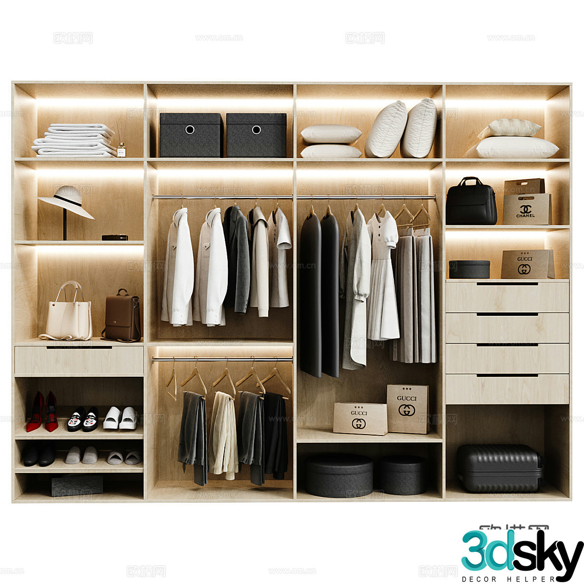 Modern Italian minimalist open wardrobe 3D model