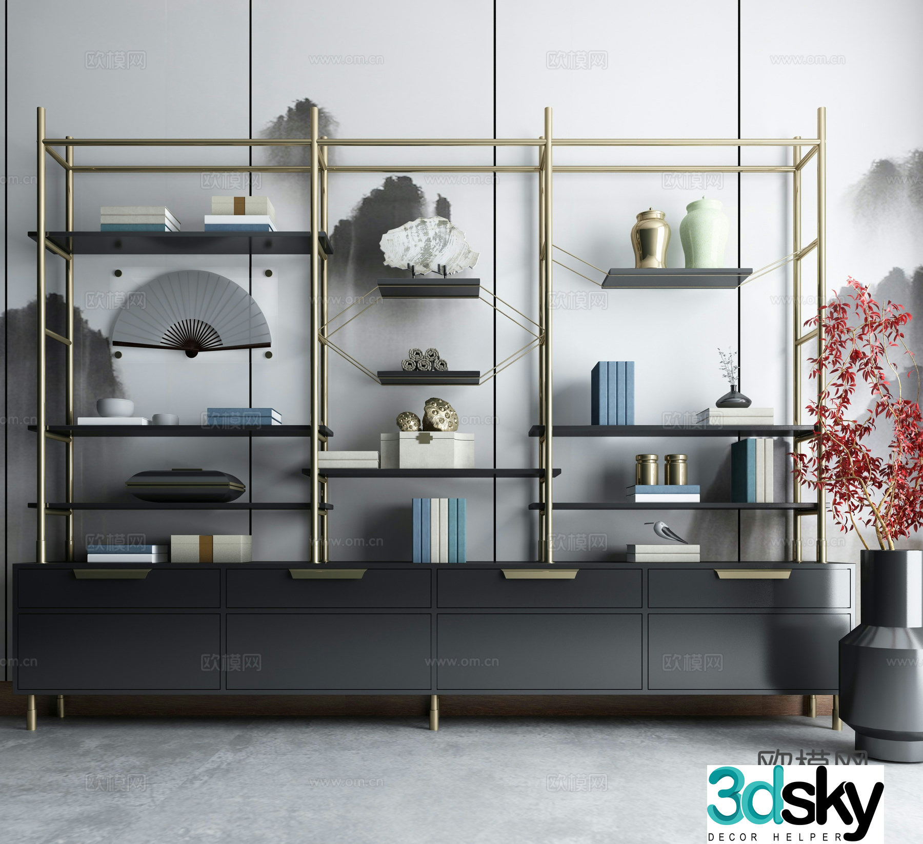 New Chinese style decorative cabinet 3D model