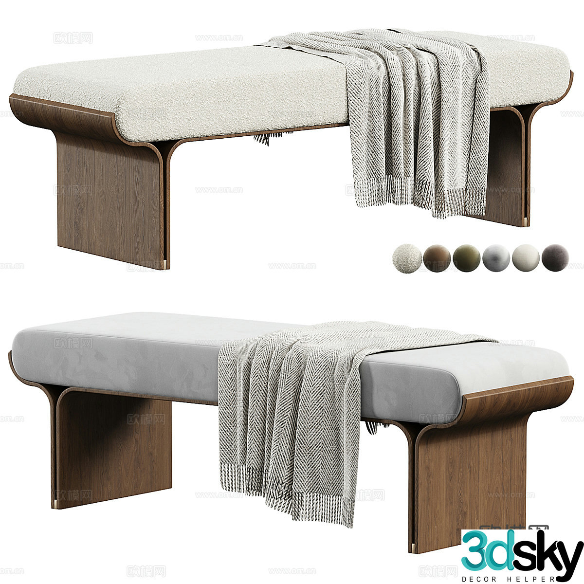 New Chinese style fabric wooden bench stool foot pedal bed tail stool 3D model