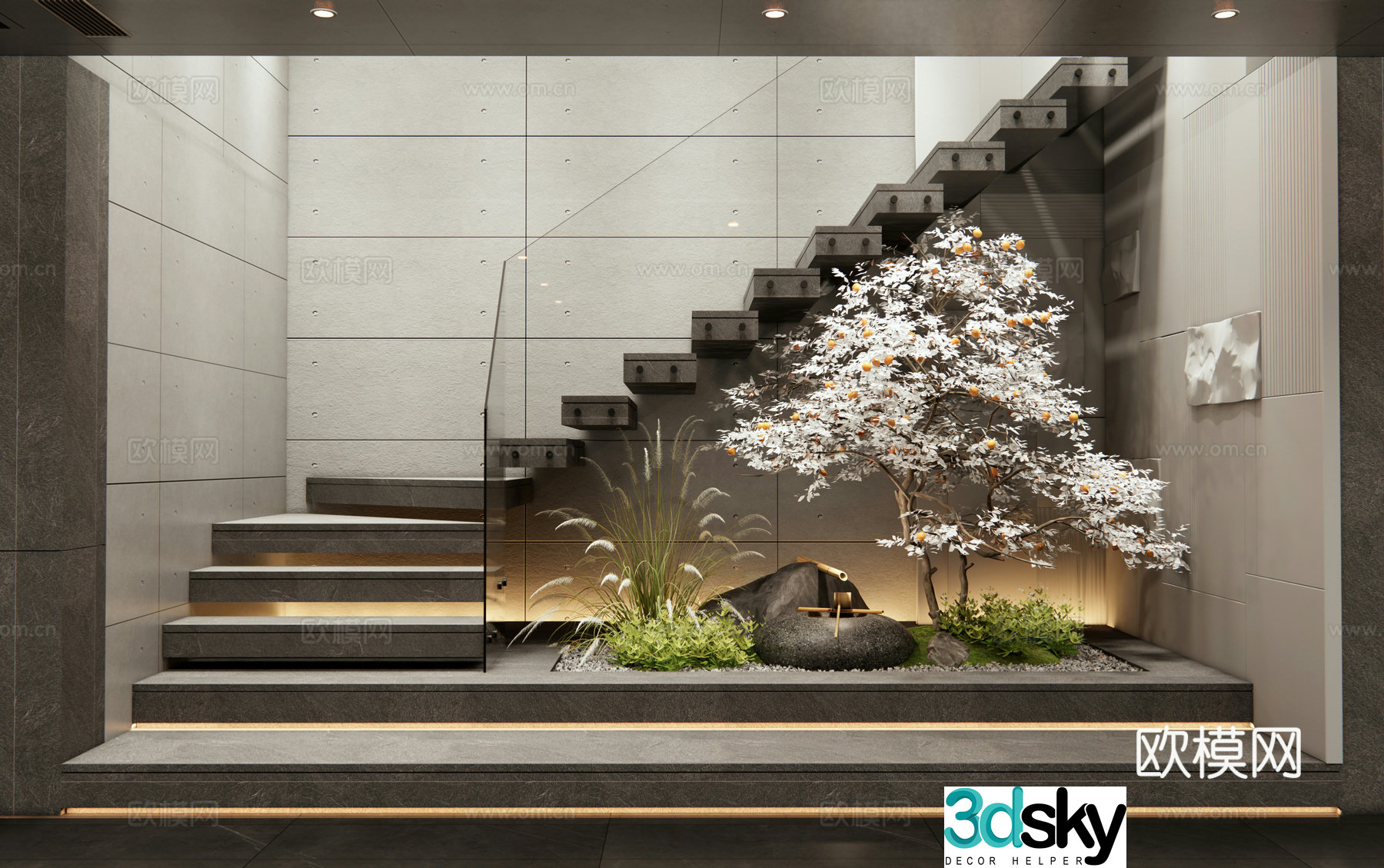Modern stairwell Plant landscape Garden sketch Water view Water bowl Dog tail grass Flowers and plants 3D model