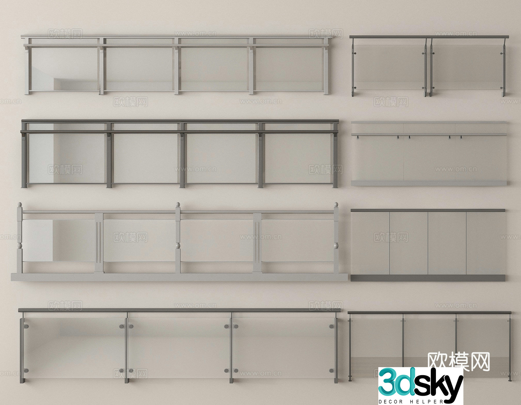 Glass railing fence guardrail 3d model