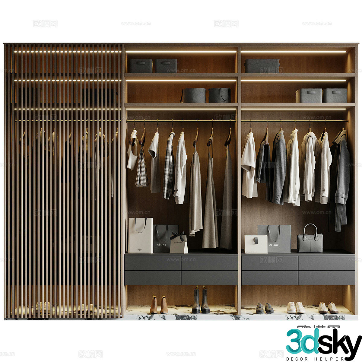 Modern Italian minimalist sliding door wardrobe 3D model