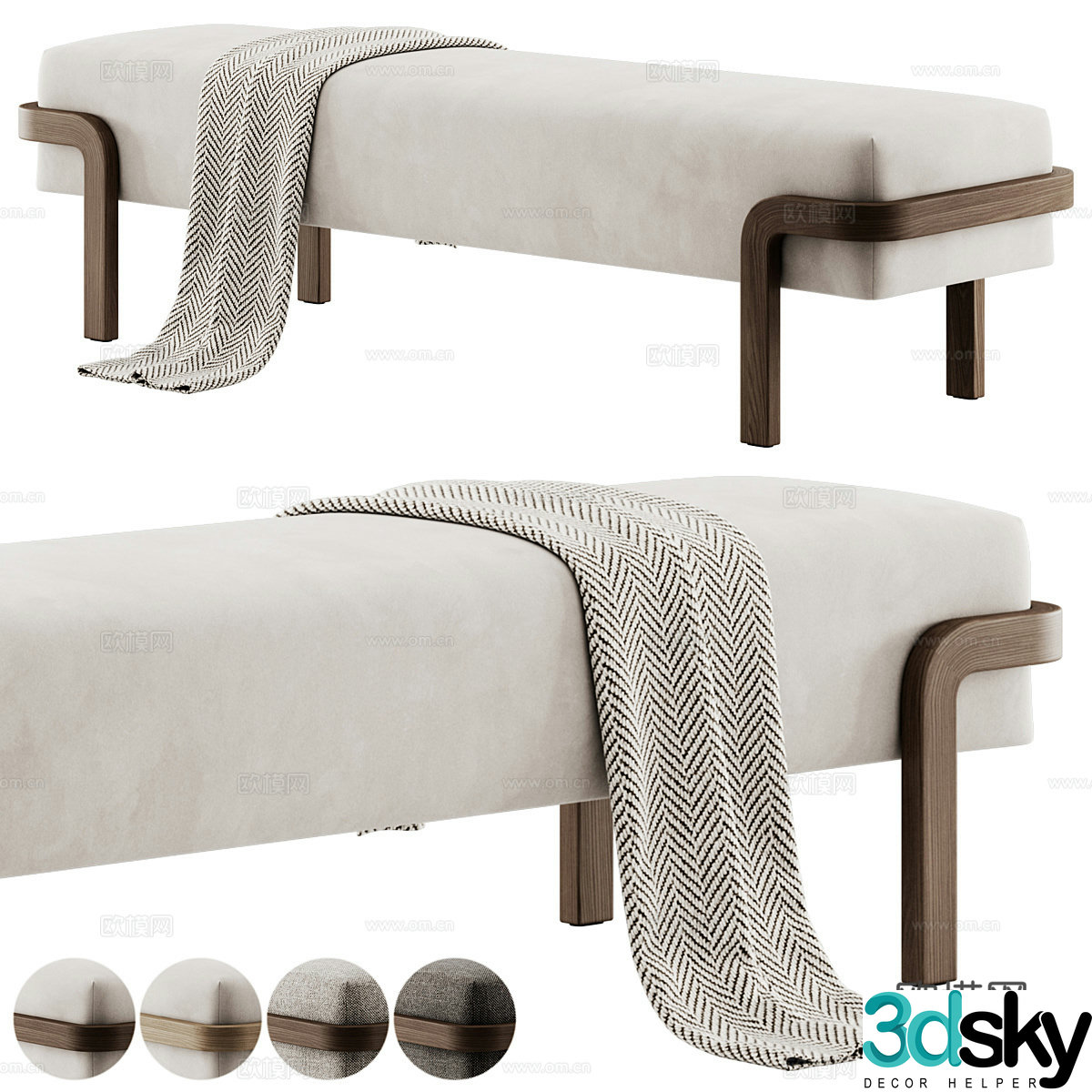 New Chinese style fabric bench strip bench tail stool 3D model