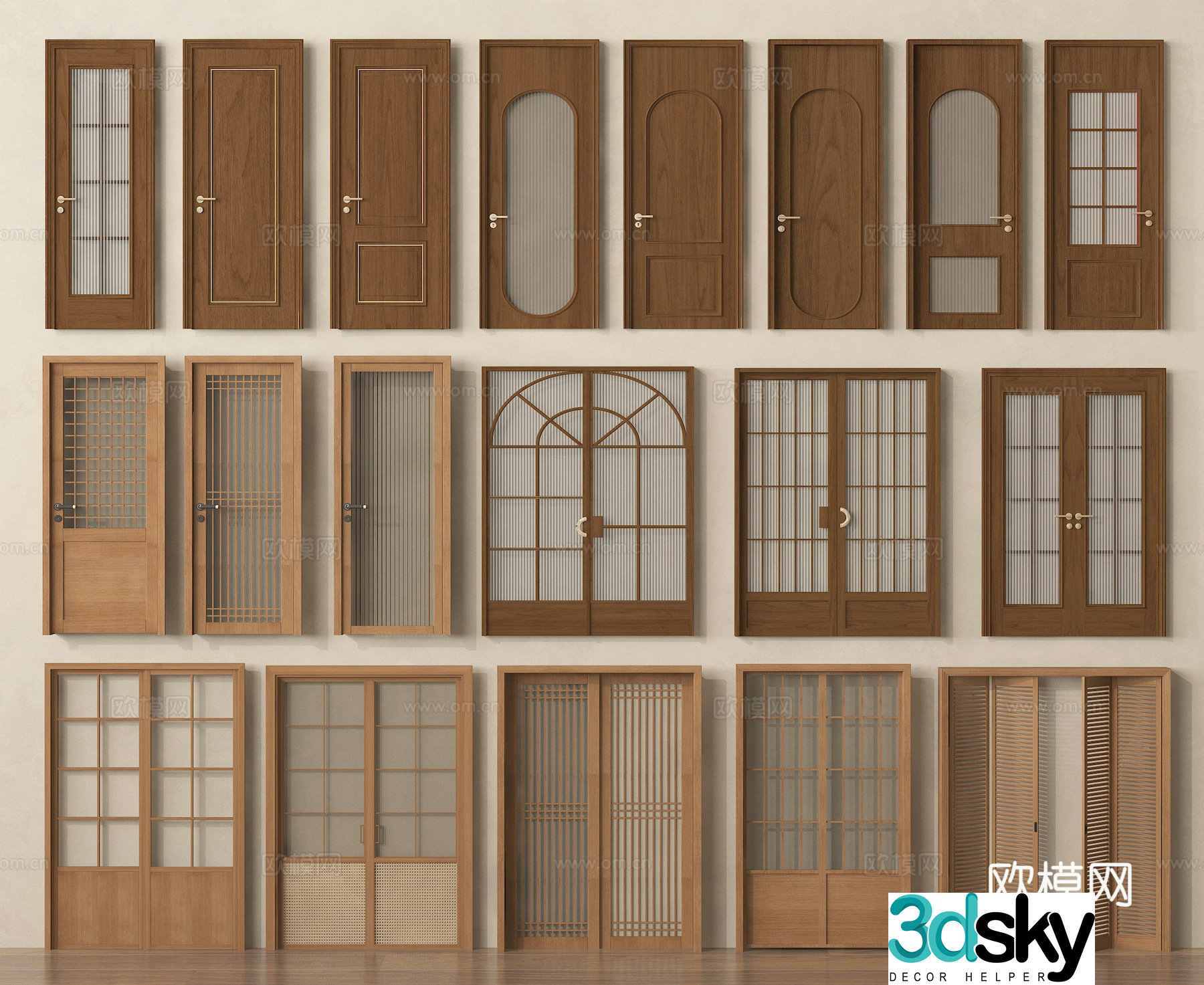 Single-open door Double-open door Glass door Kitchen and bathroom door 3D model