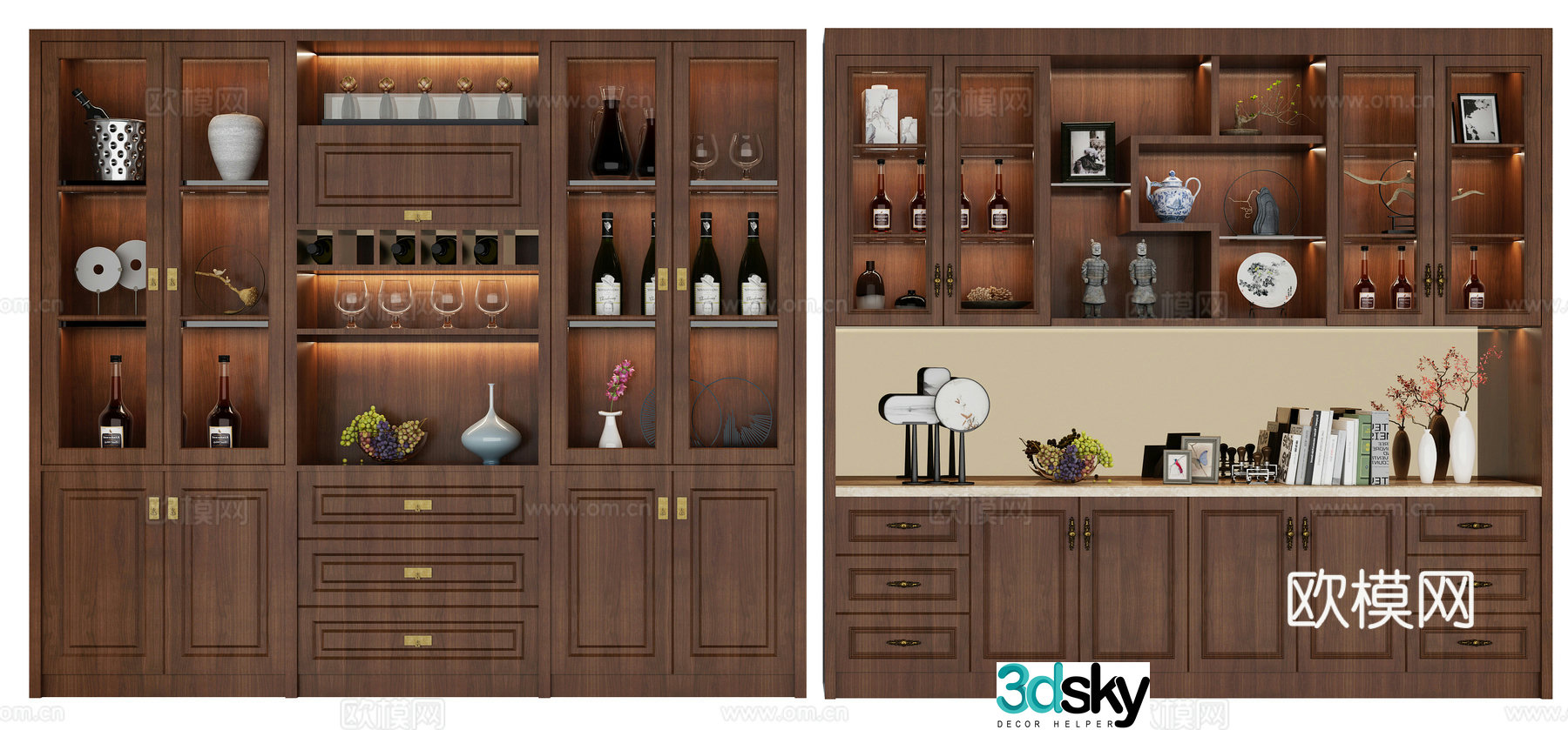 Chinese wine cabinet combination 3D model