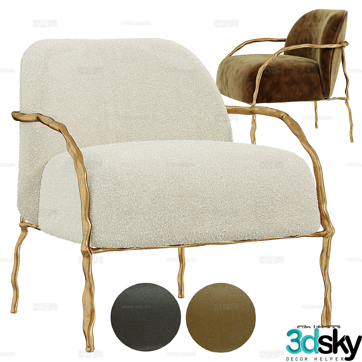Modern light luxury fabric leather armchair 3d model