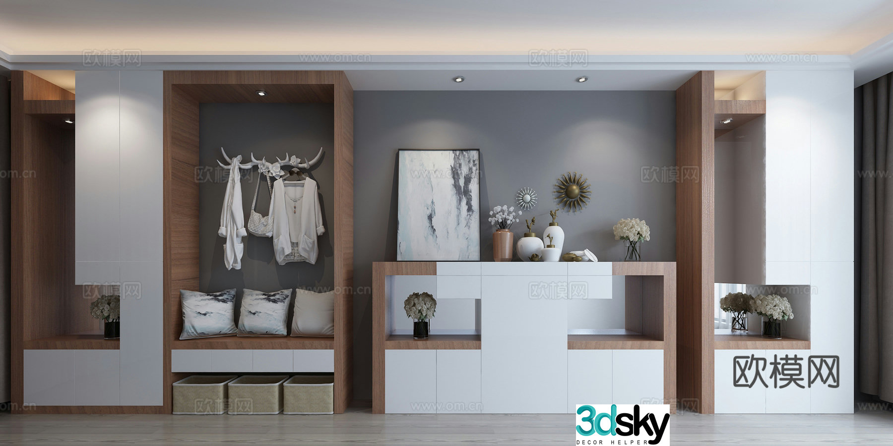 Modern shoe cabinet decoration cabinet multi-function cabinet entrance cabinet hanging decoration 3D model