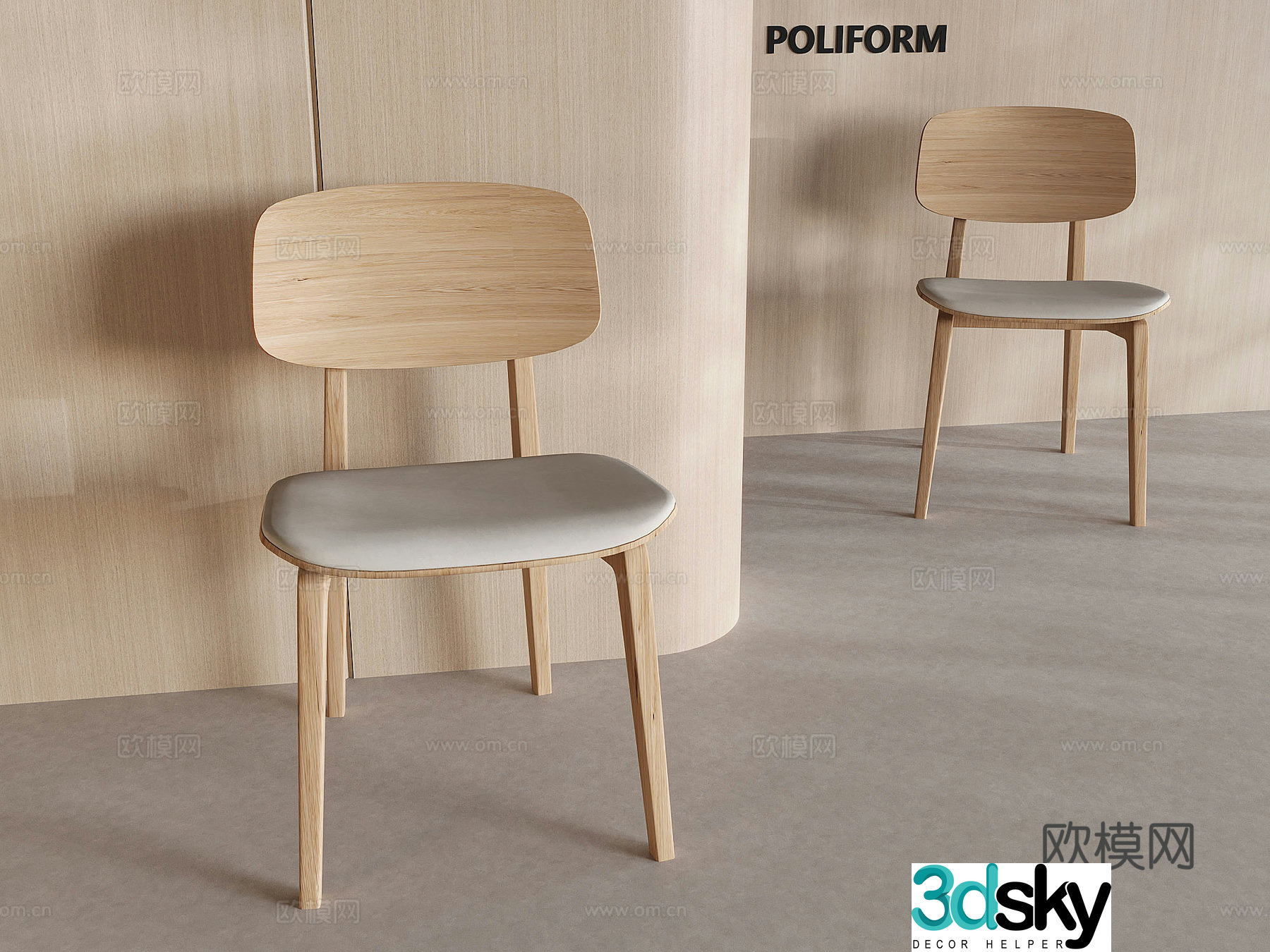 Nordic cream style dining chair single chair solid wood backrest chair 3D model