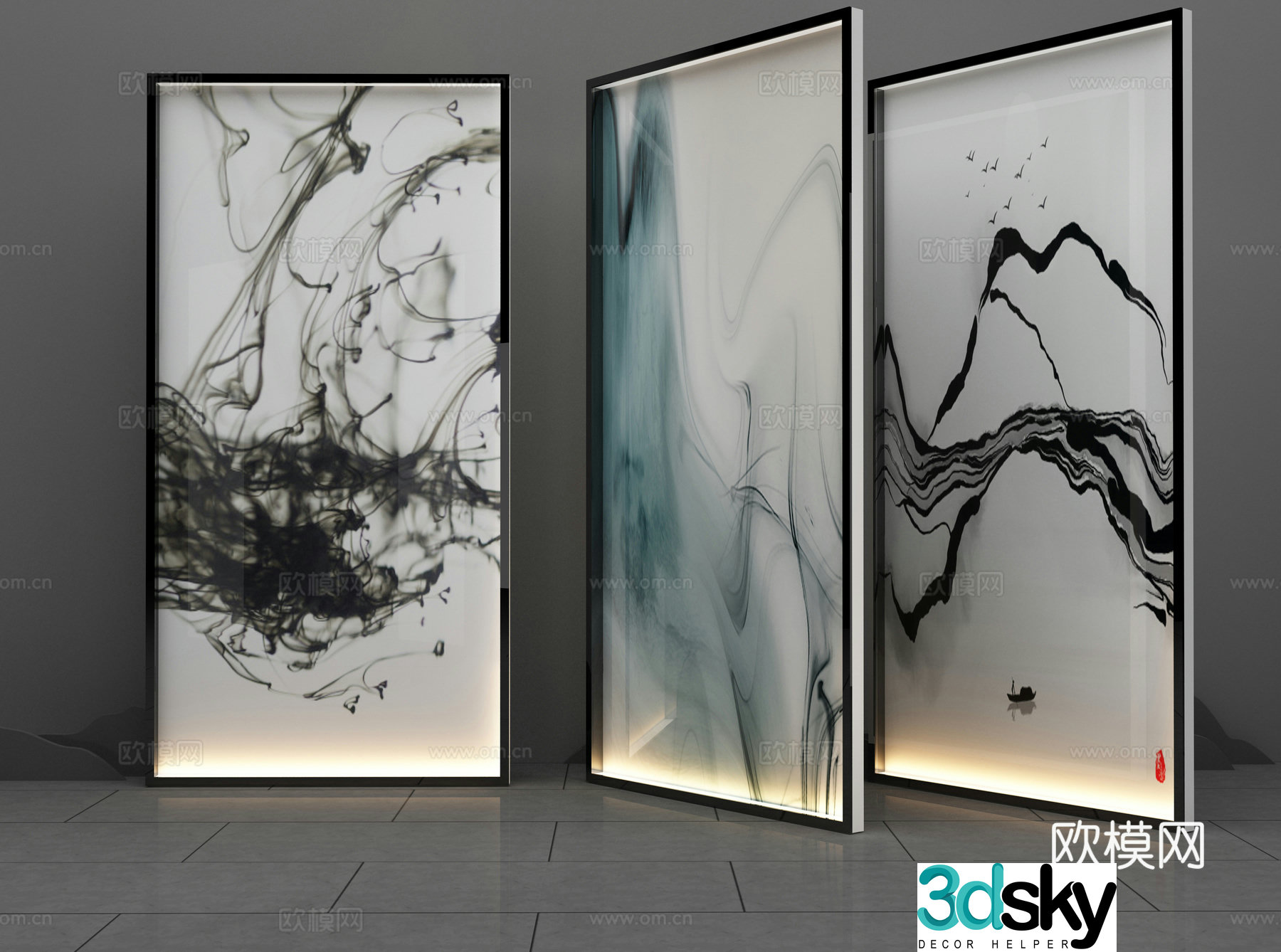 New Chinese style glass partition 3D model