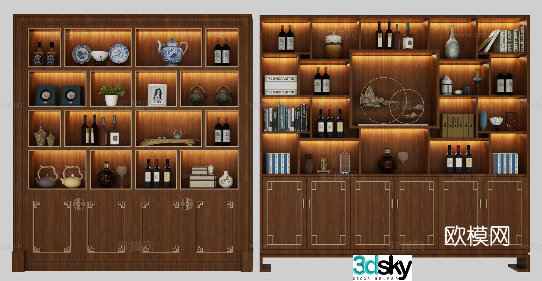 Chinese wine cabinet combination 3D model