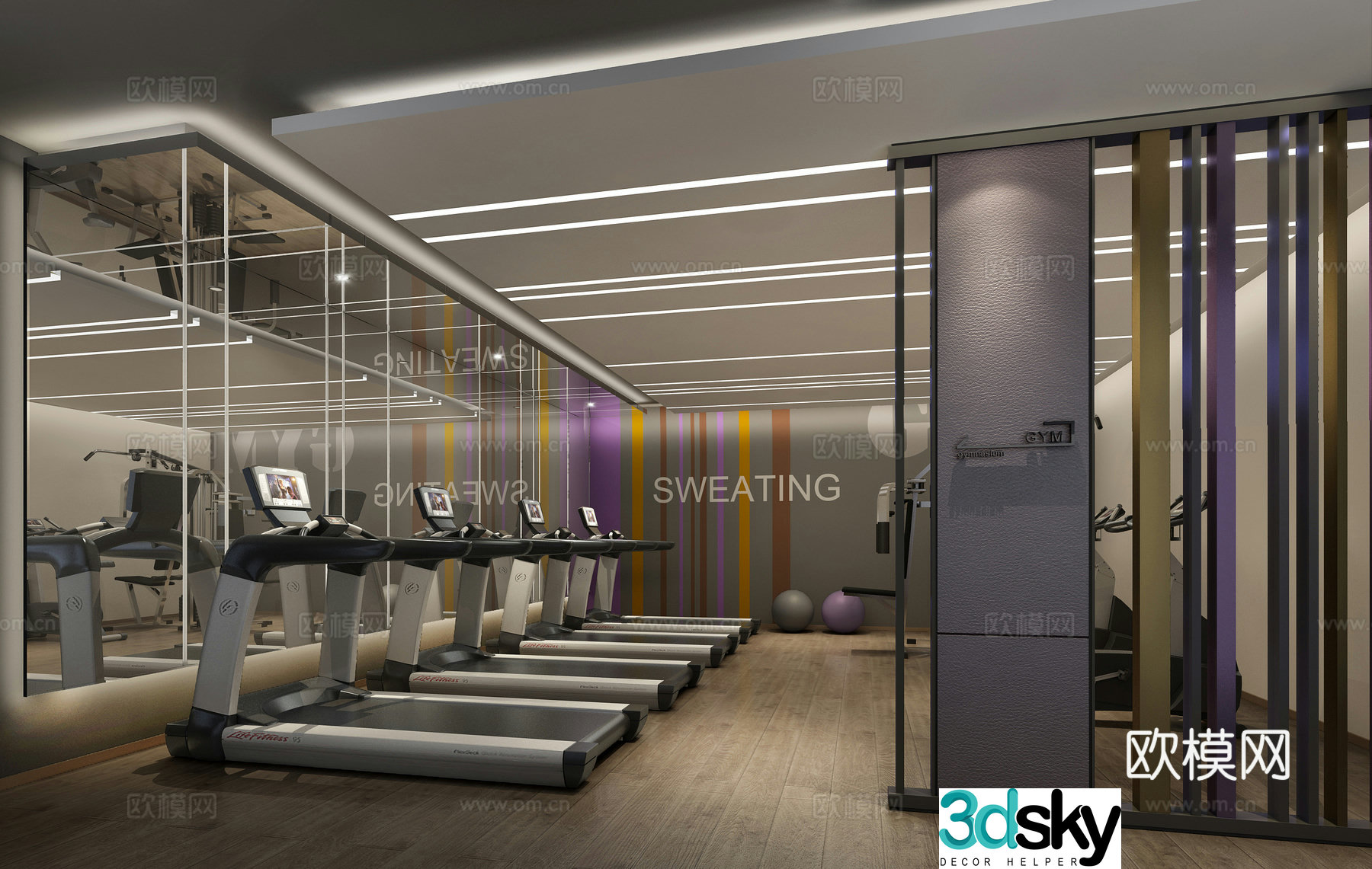Modern gym treadmill 3d model