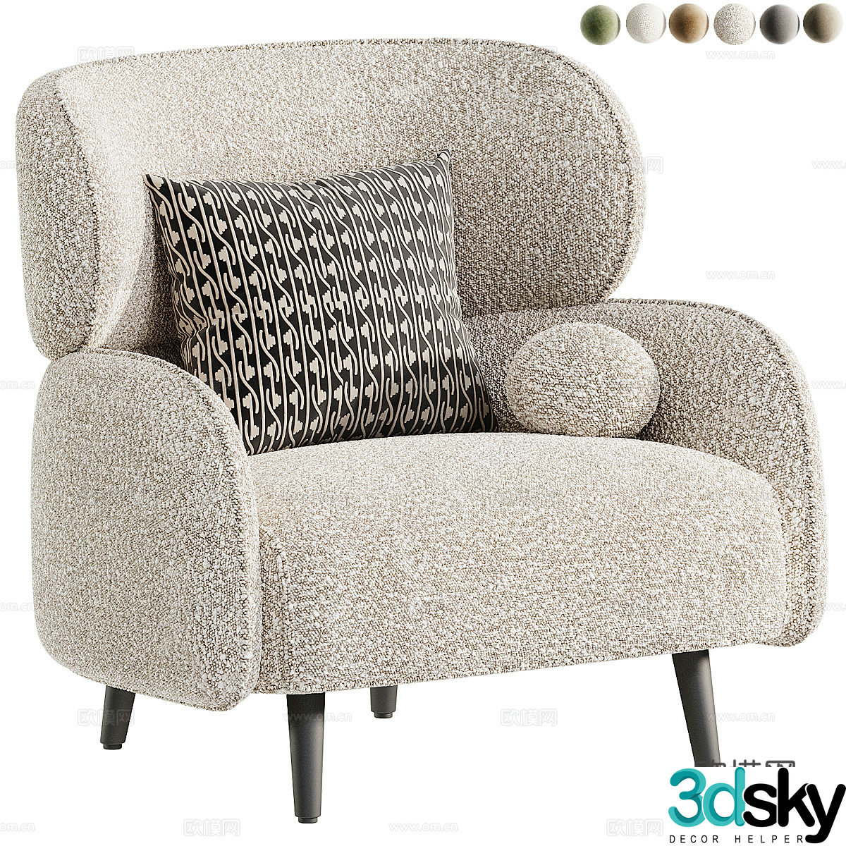 Modern Italian LUNA fabric armchair 3d model
