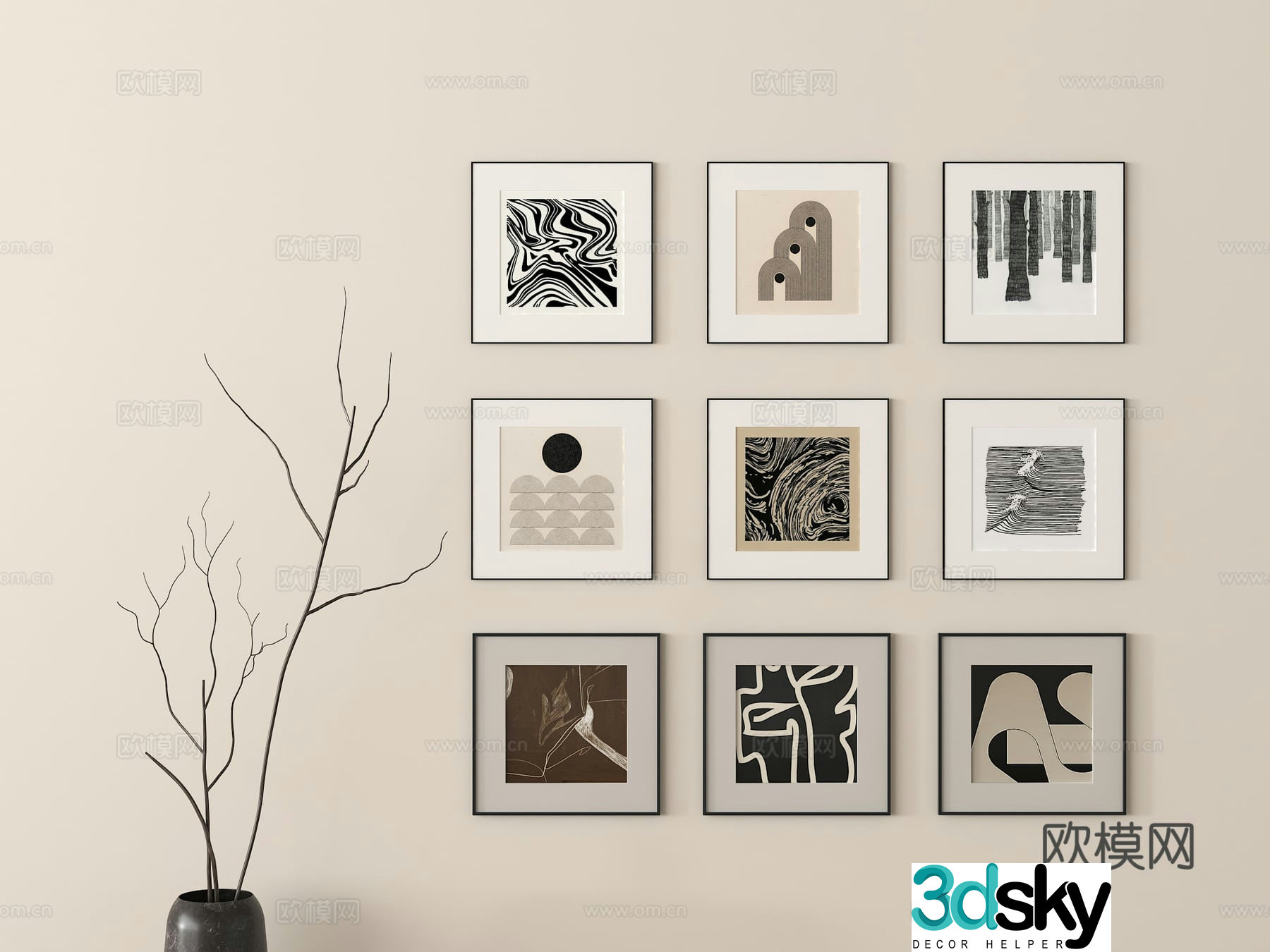 Modern hanging painting combination Decorative hanging painting 3D model