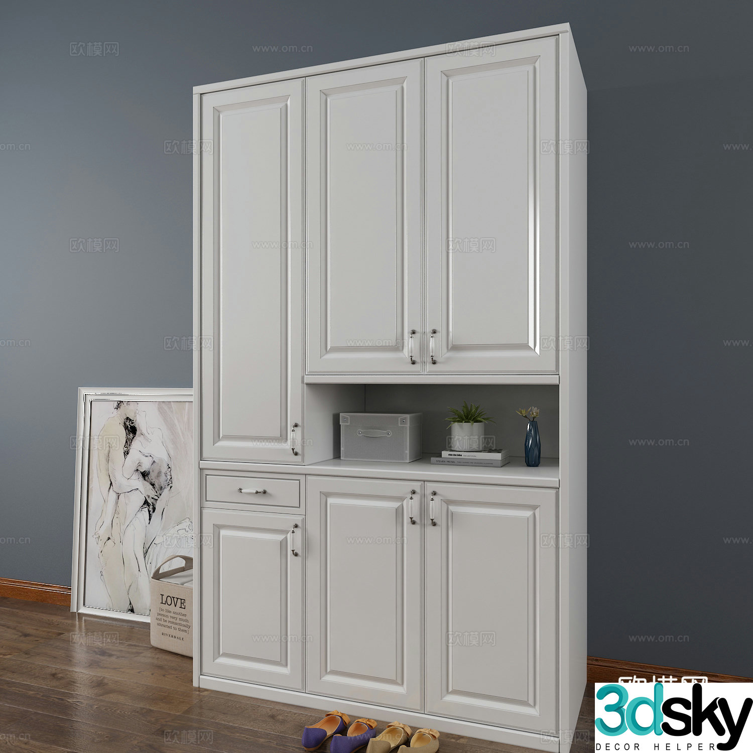 Modern white oil mixed shoe cabinet 3d model