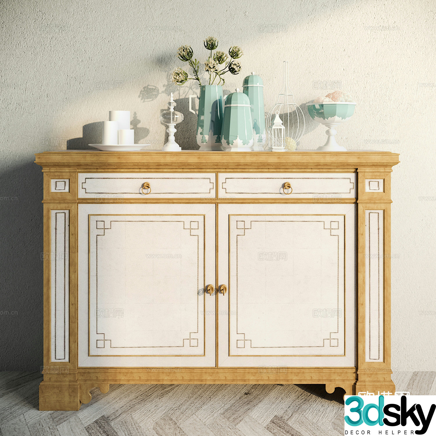 Classical European decorative cabinet ornament combination 3D model