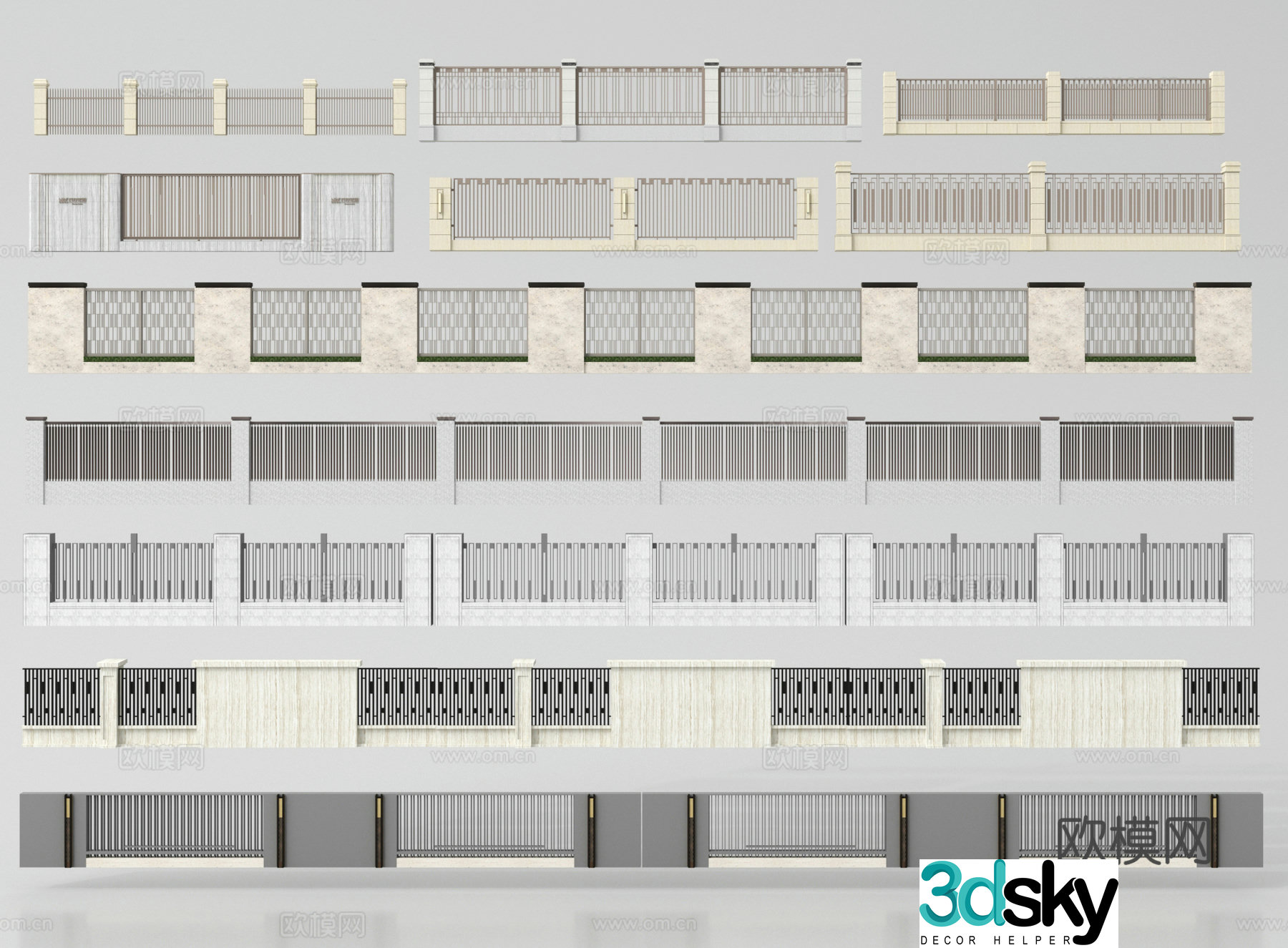 Modern landscape wall fence fence courtyard wall residential wall straight fence 3d model