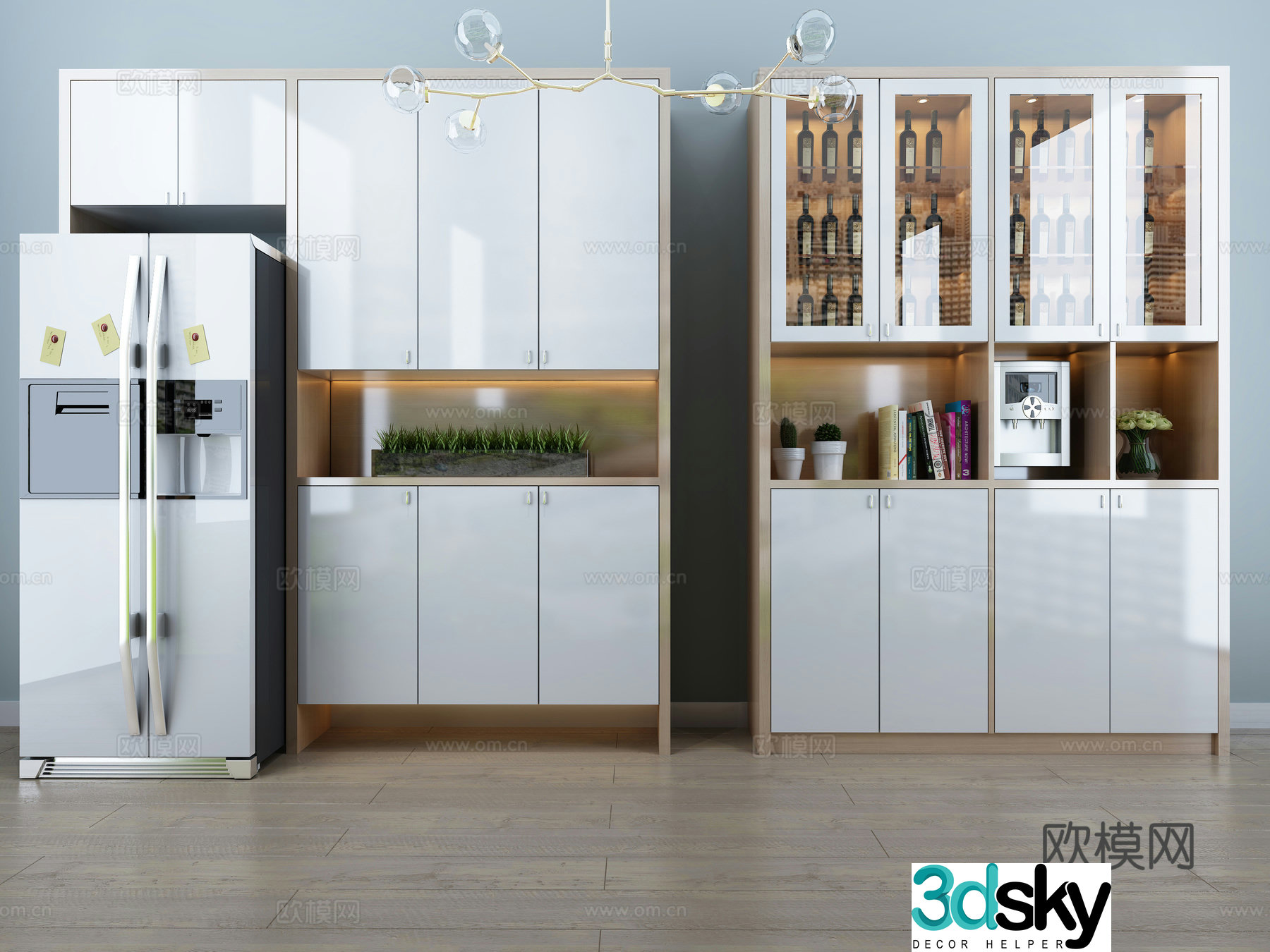 Nordic wine cabinet shoe cabinet combination 3D model