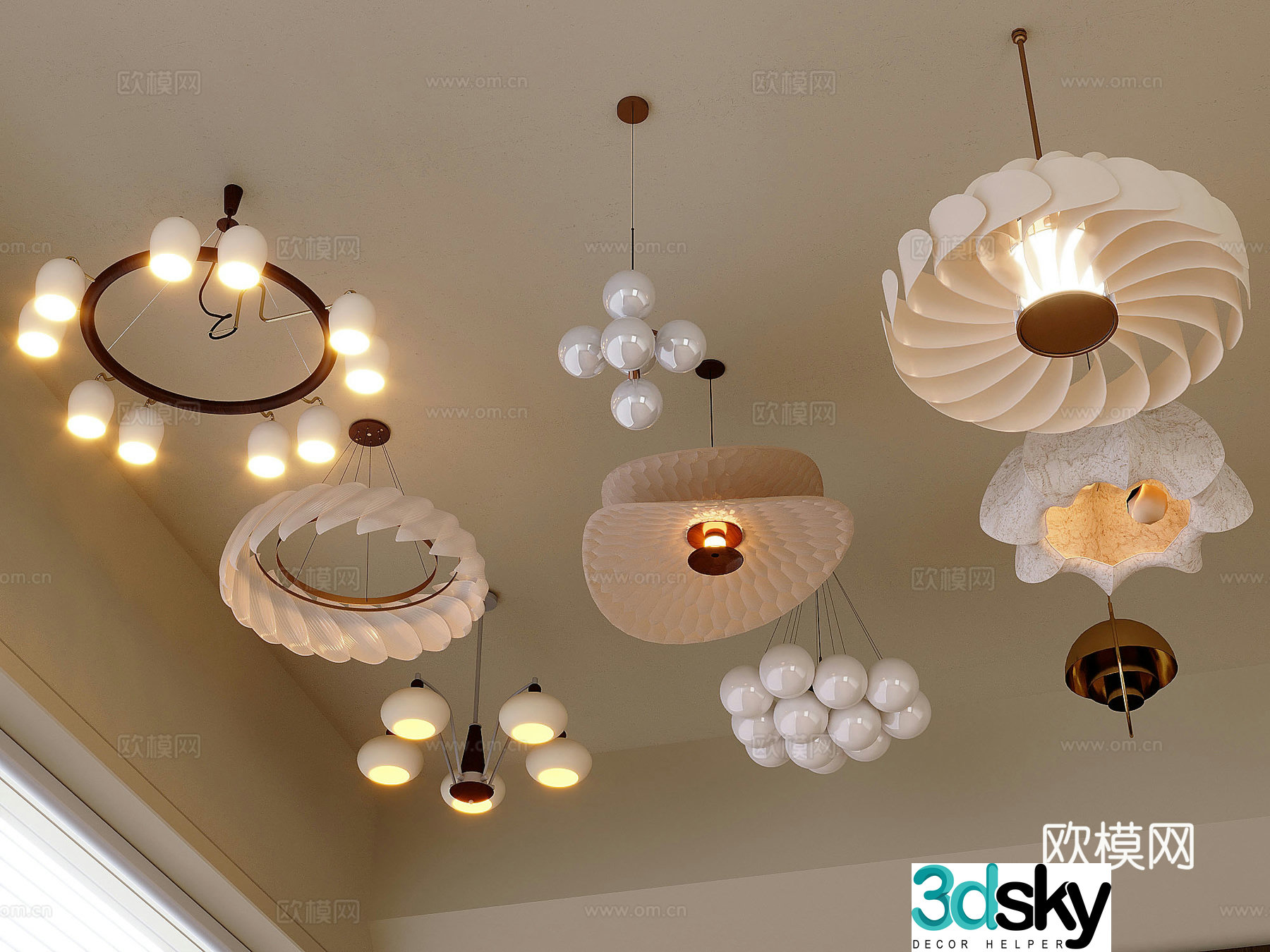 Cream style decorative chandelier glass chandelier 3d model