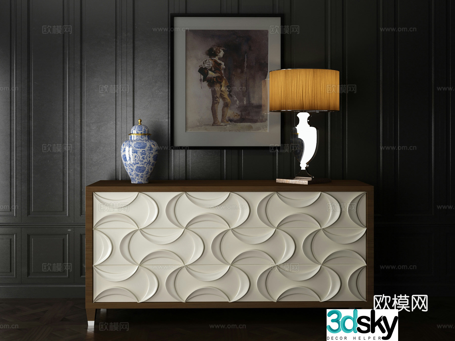 New Chinese style decorative cabinet combination 3D model