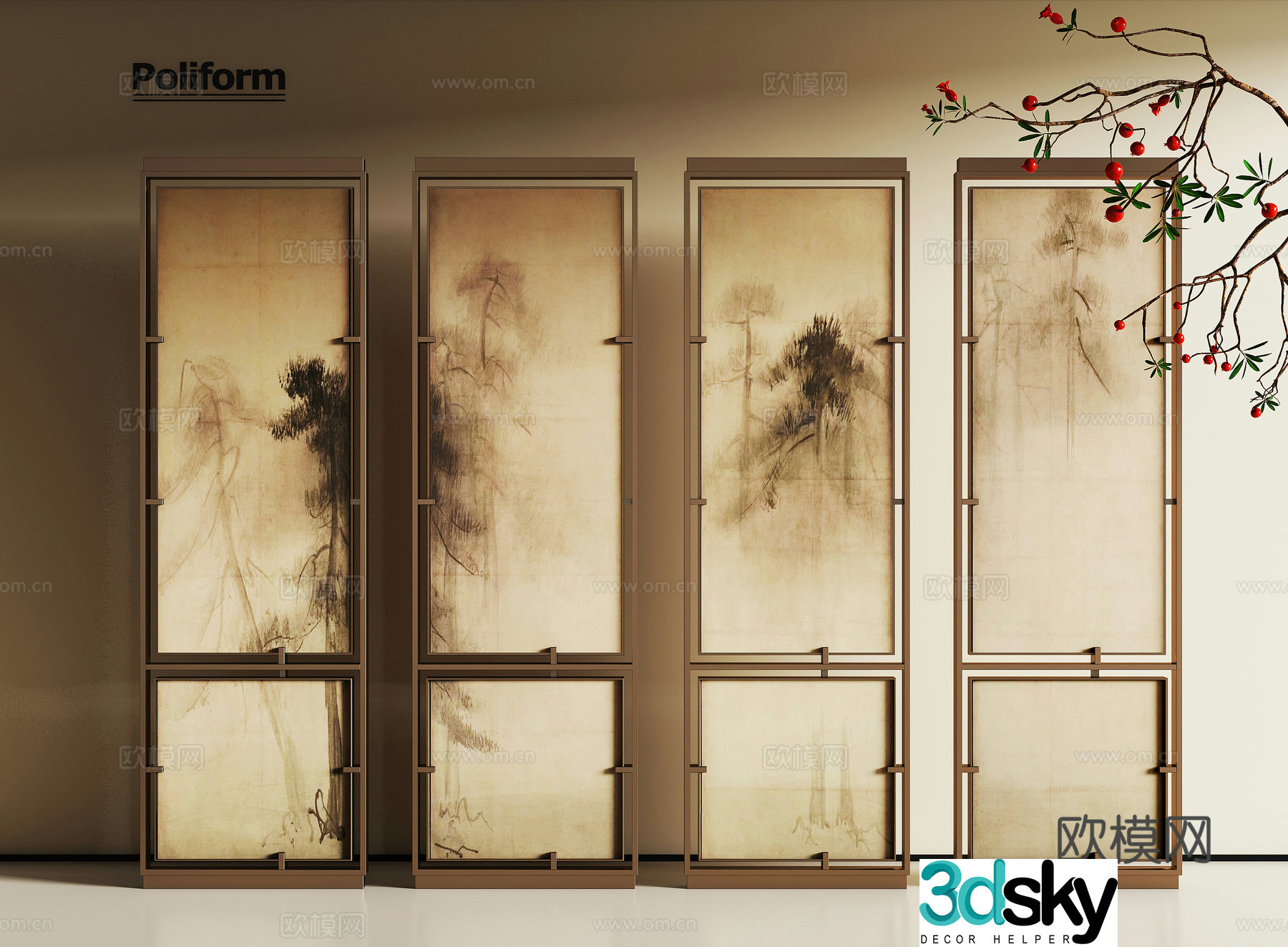 New Chinese Song style screen partition 3D model