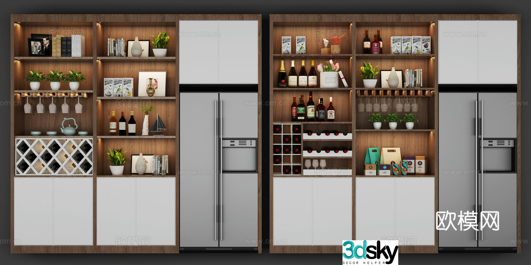 Nordic wine cabinet combination 3D model
