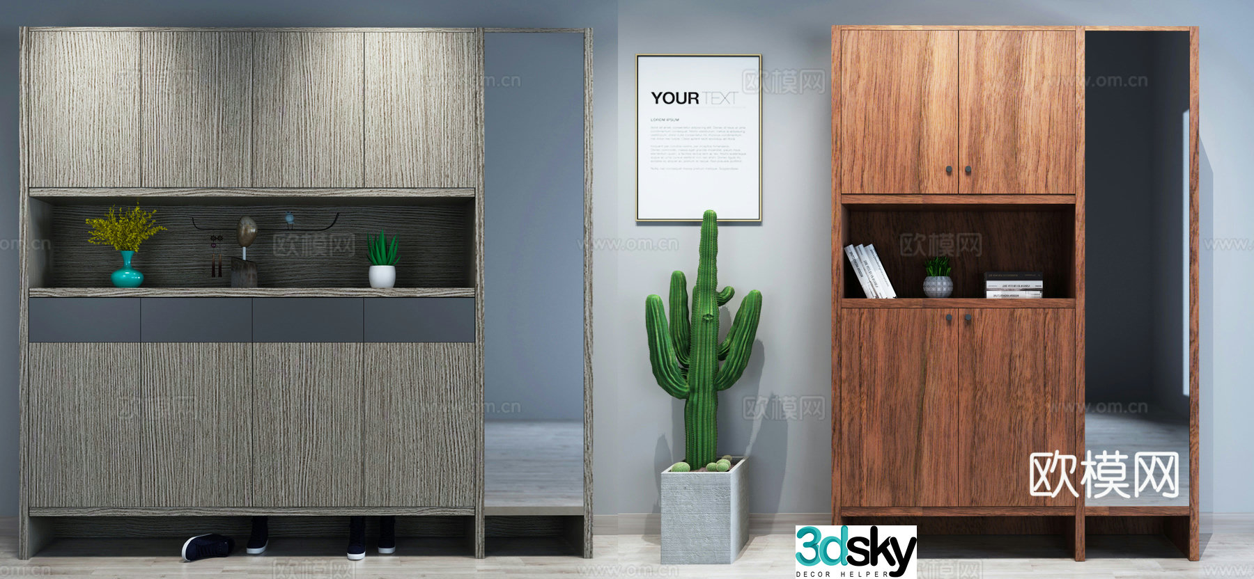 Nordic shoe cabinet combination 3D model