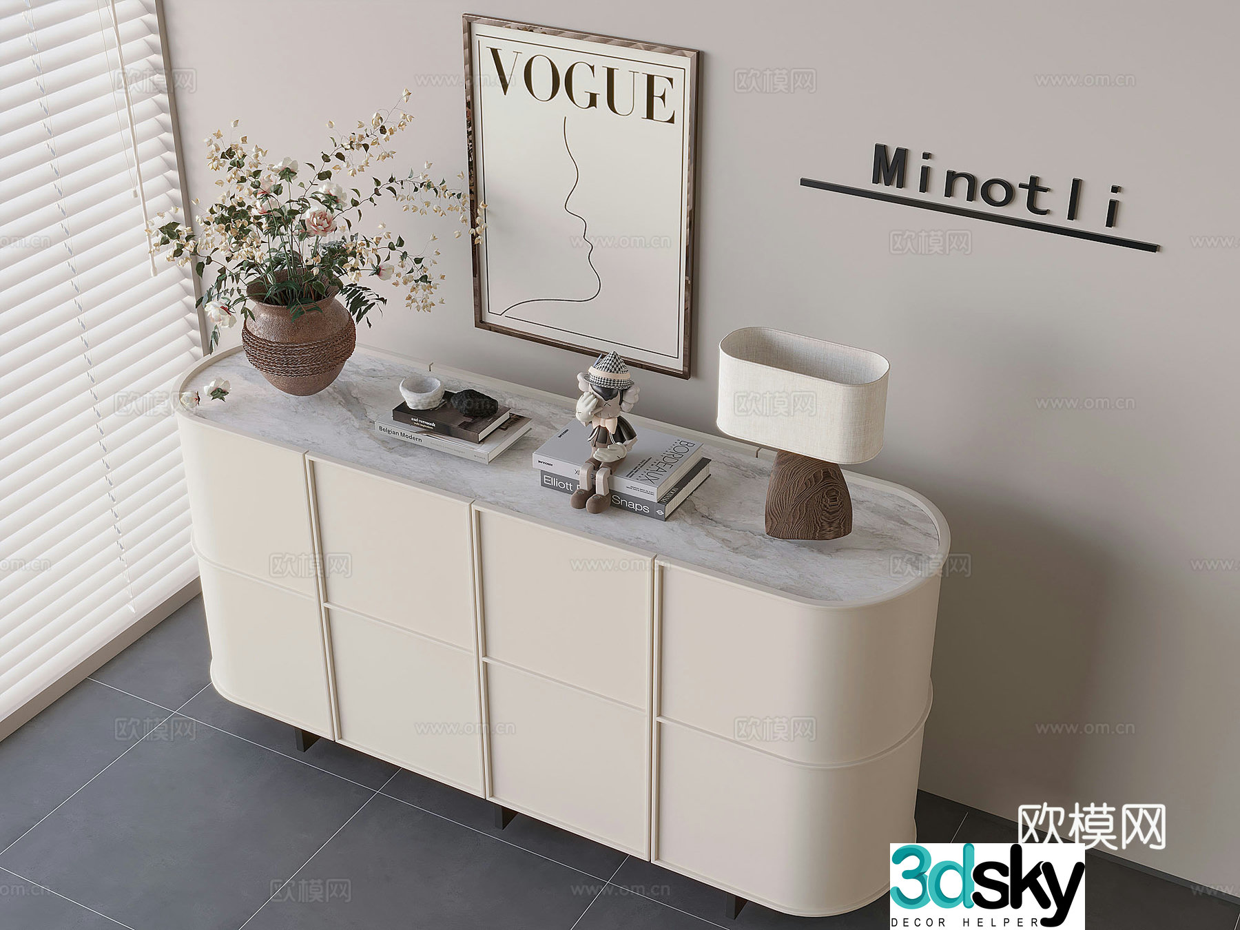 Nordic cream style entrance cabinet side cabinet side view cabinet side cabinet storage cabinet 3D model