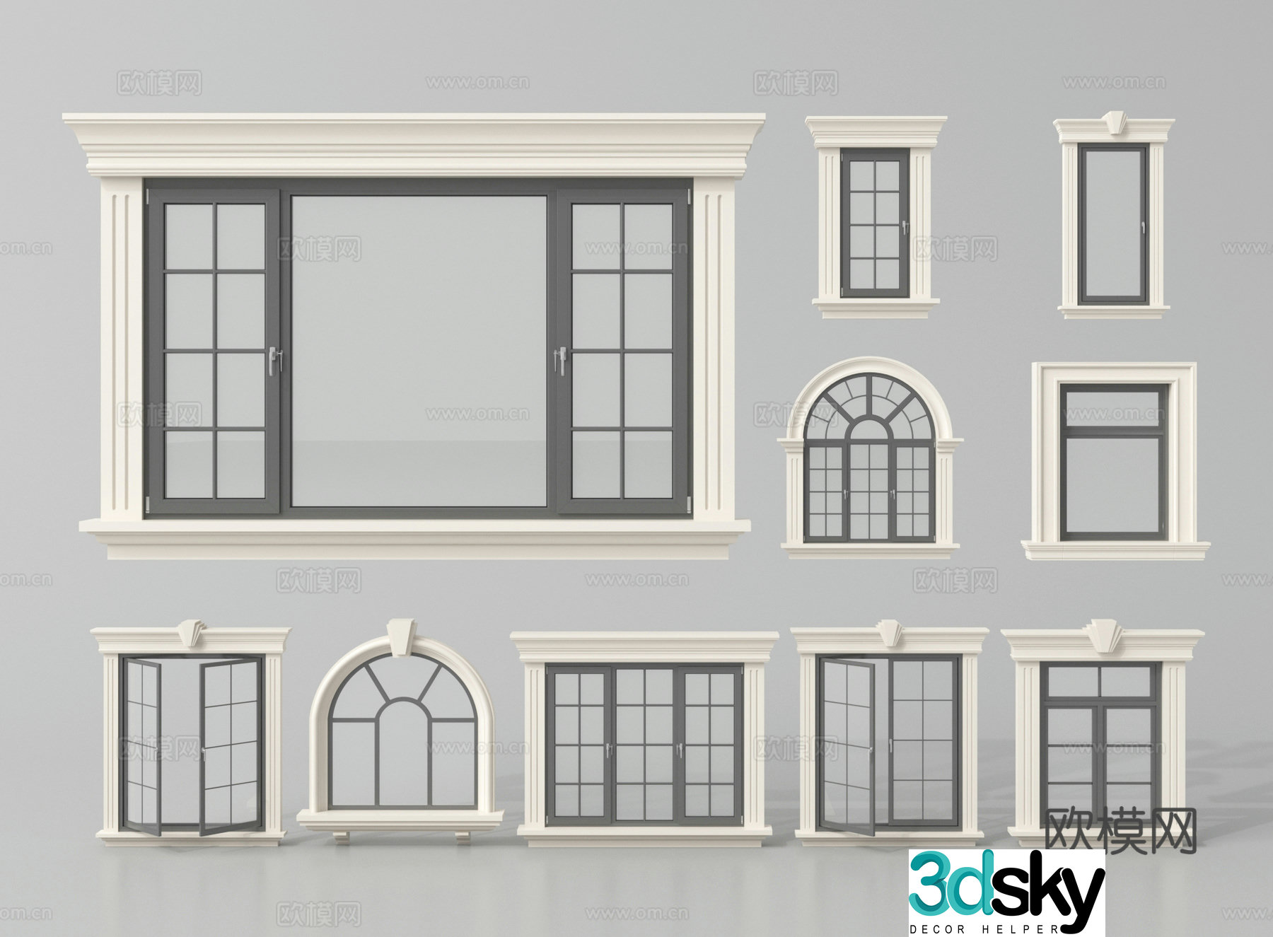 French casement window Curved window Floor-to-ceiling window Balcony window 3D model