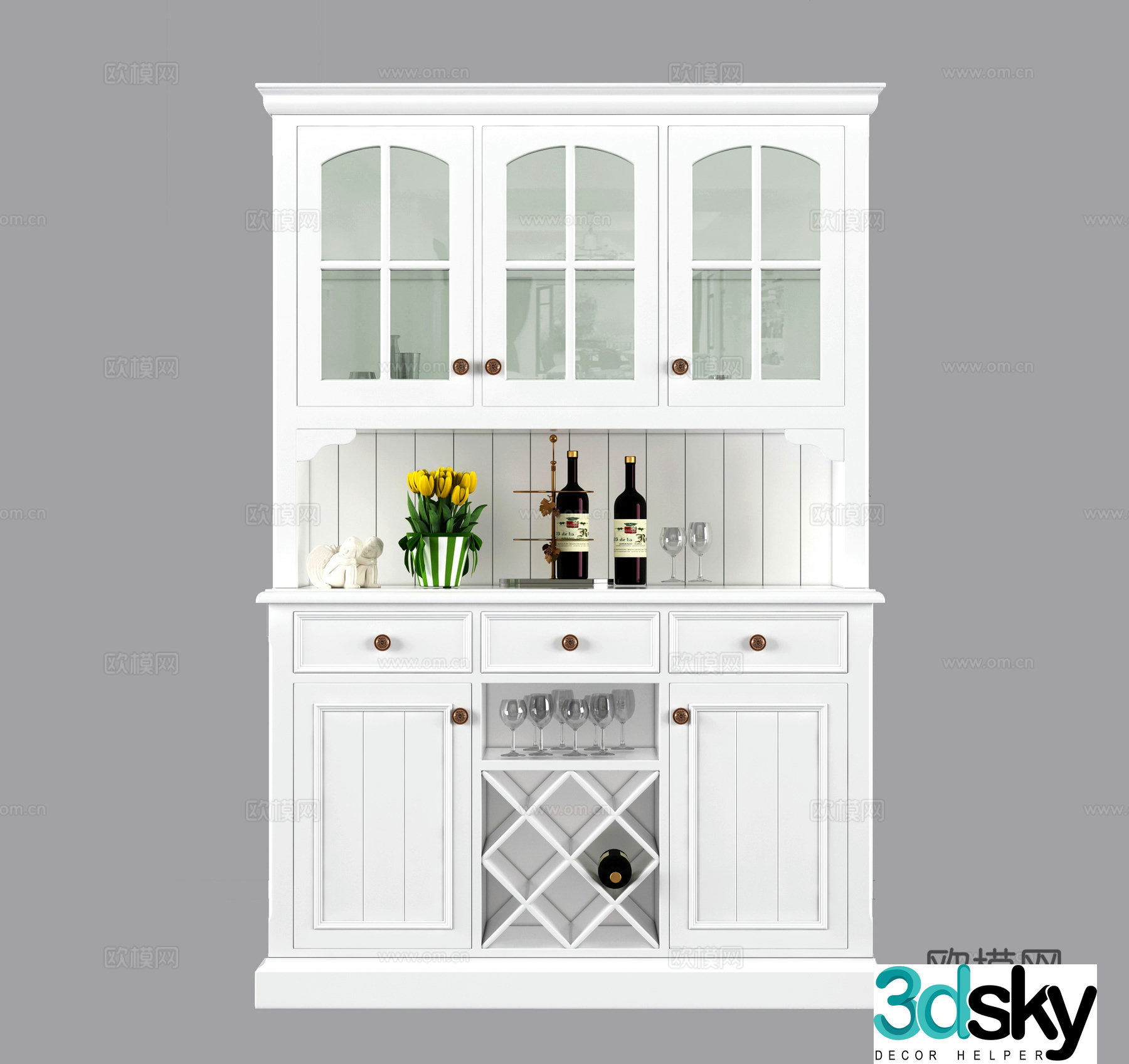 Simple European European style pastoral sideboard wine cabinet red wine vase 3D model