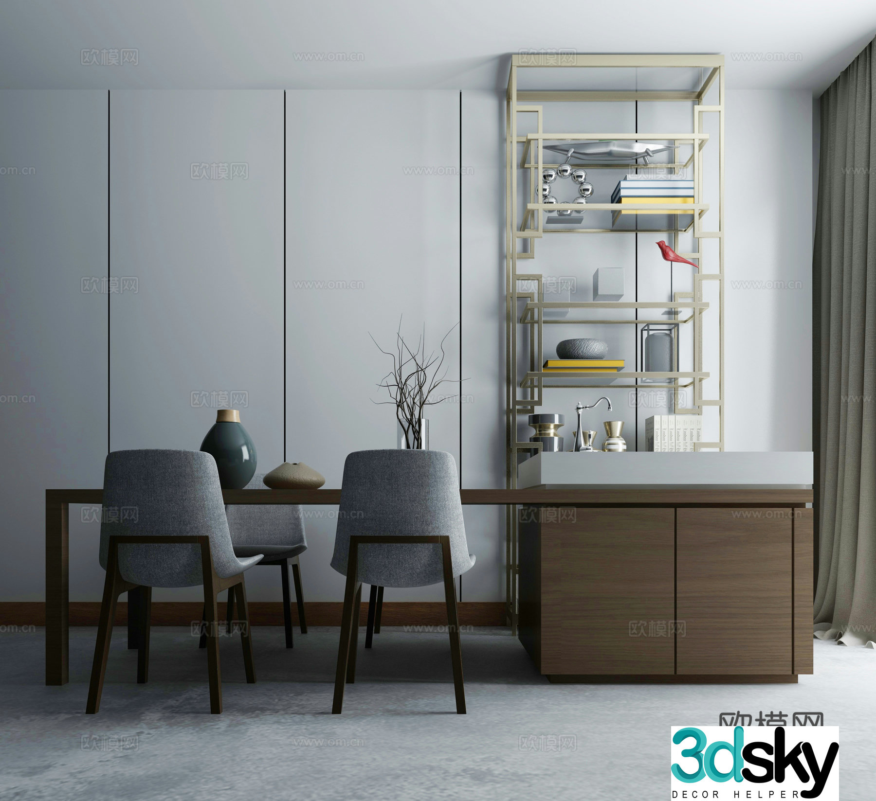 New Chinese style decorative cabinet combination 3D model