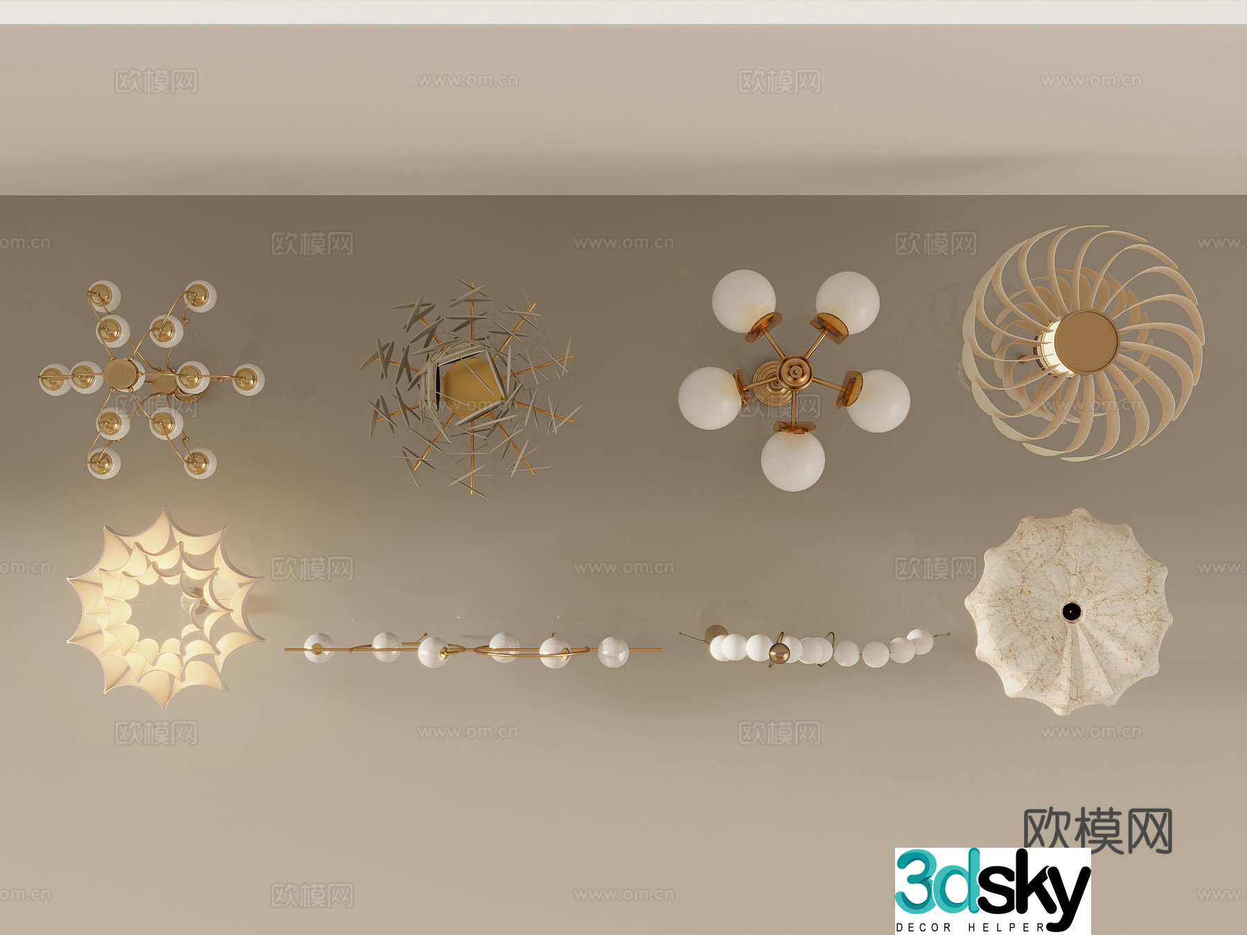 Cream style decorative chandelier gypsum lamp tray 3d model